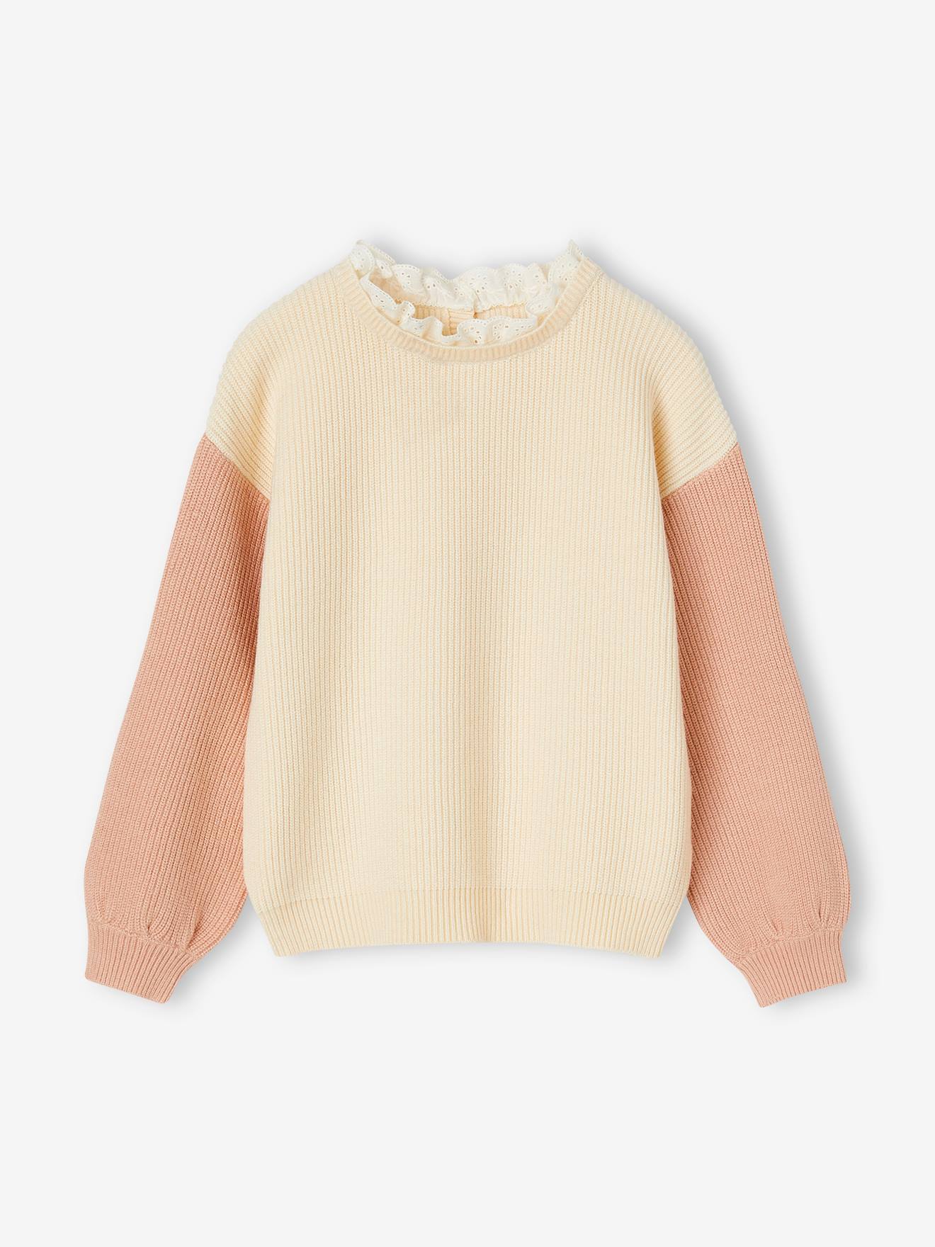 Pull col fantaisie forme loose fille rayé marine