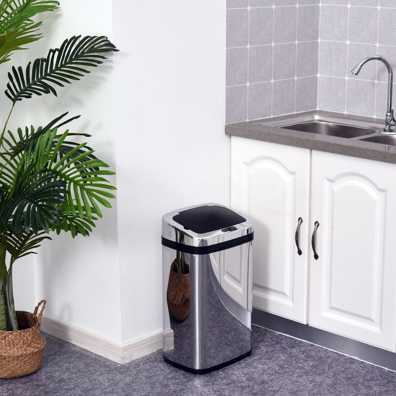 HOMCOM Edelstahl Automatik Sensor Mülleimer Abfalleimer IR Sensor mit/ohne Inneneimer rund viereckig (30L/viereckig)