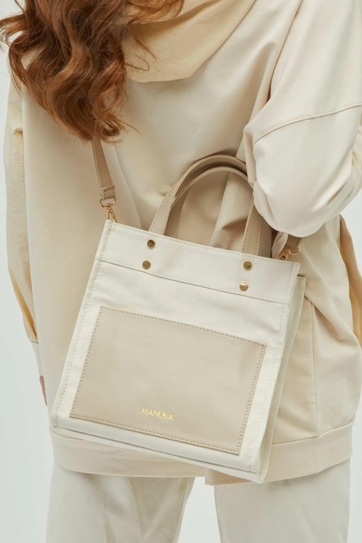 Manuka  Canvas-Tasche mit Ledertasche Beige