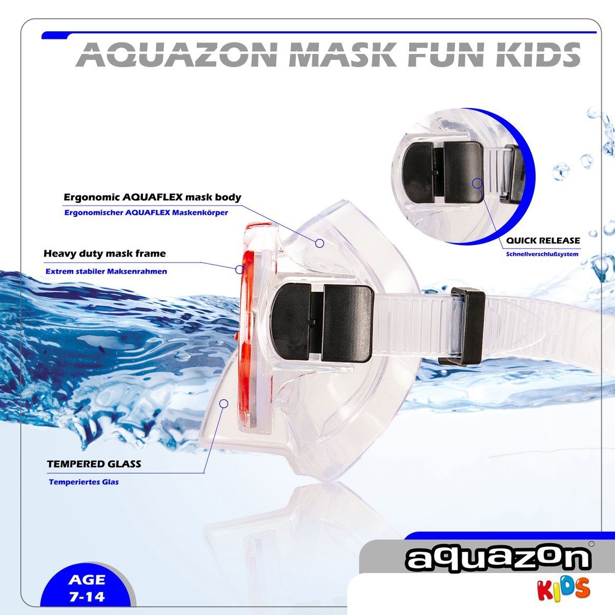 AQUAZON Taucherbrille FUN mit Schnorchel, Schnorchelset, Kinder von 3-7 Jahren