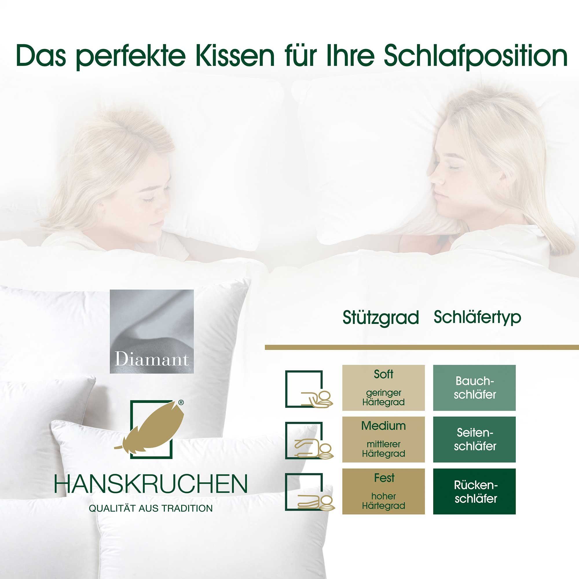 Daunenkissen Diamant, HANSKRUCHEN, Füllung: 50% Daunen, 50% Federn, Bezug: 100% Baumwolle, Soft 80x80 cm, hergestellt in Deutschland, allergikerfreundlich