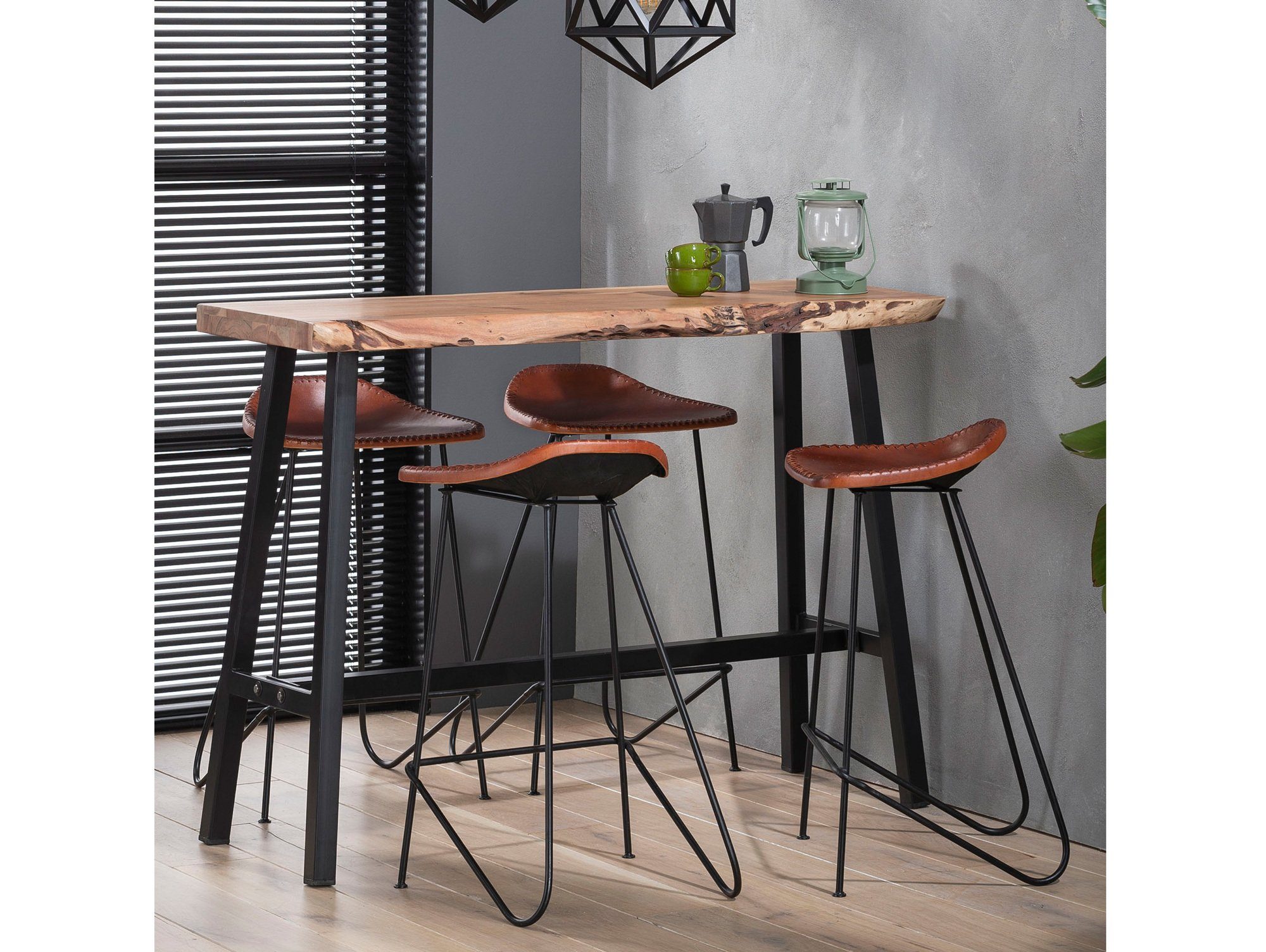 Moebel-Eins Bartisch, JORAN Bartisch 125x46 cm, Material Massivholz/Metall, Akazie massiv + Gestell schwarz