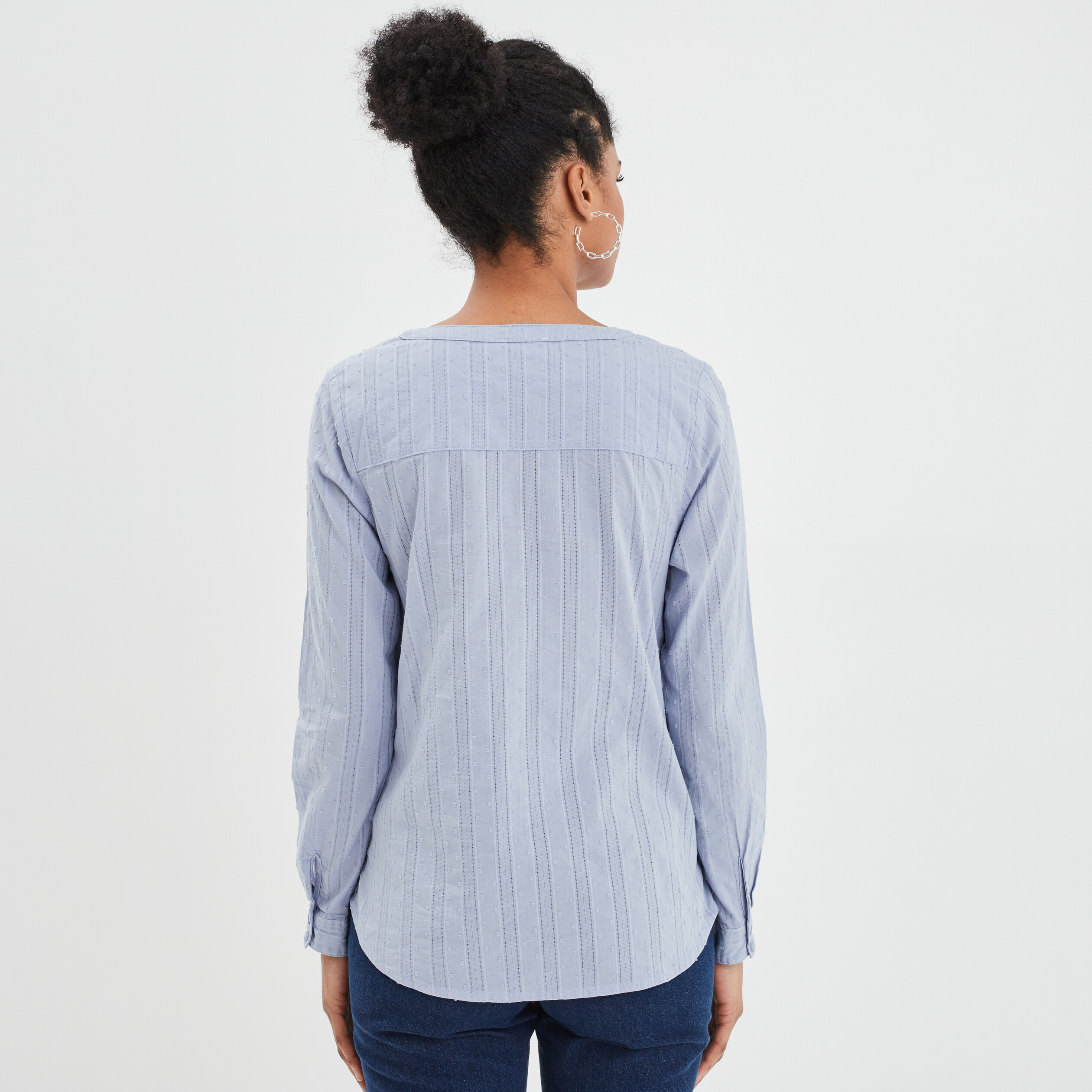 Blouse plastron manches 3 4 Creeks bleu femme | La Halle
