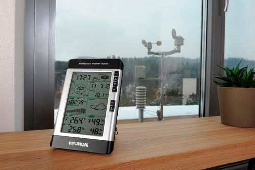 Hyundai WSP 3080 R Wind Wetterstation (mit Außensensor, Windmessung, Niederschlagsmessung, Datenübertragung an PC)