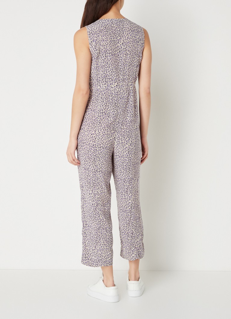 Whistles Jess straight fit cropped jumpsuit with leopard print and patch pockets