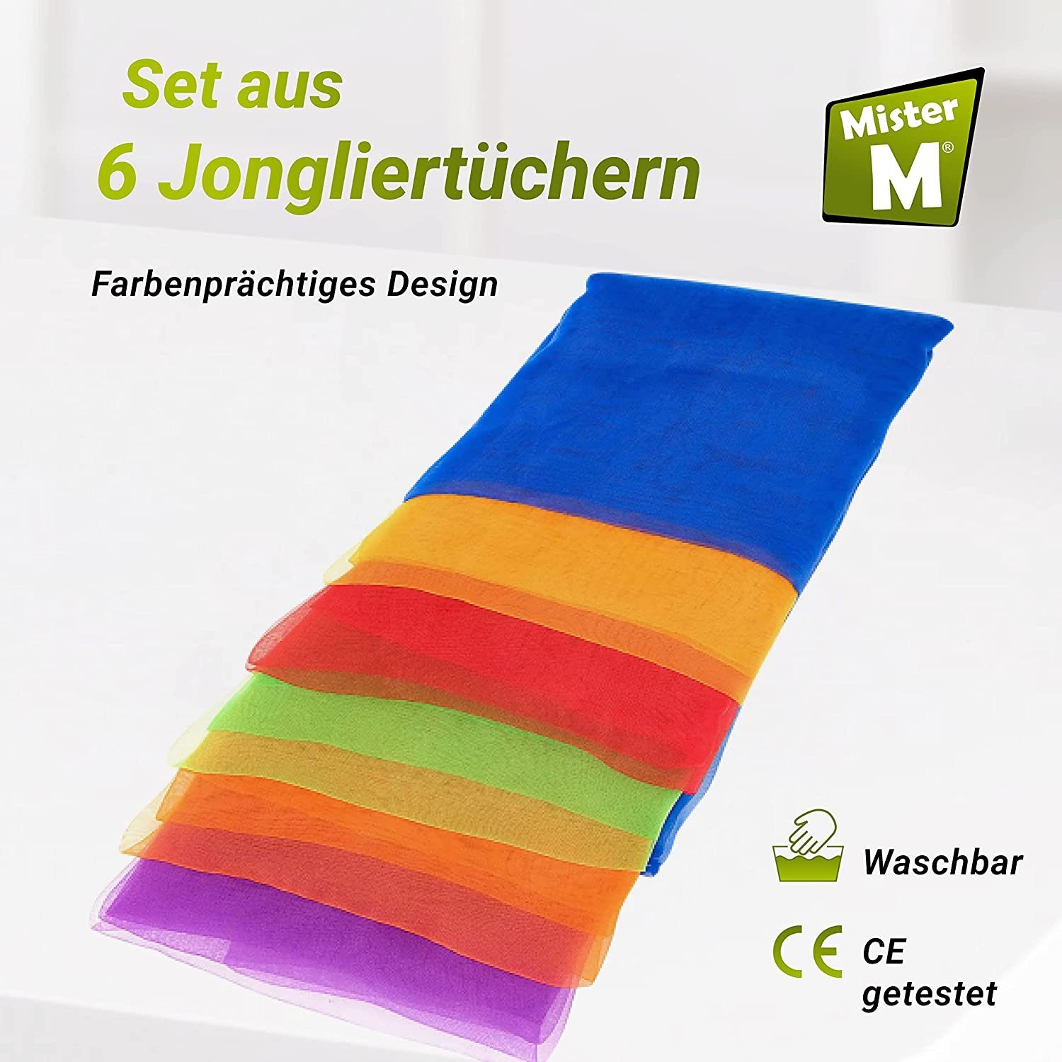 Mister M Multifunktionstuch 6 Chiffontücher Zaubertücher, Motorik u. Rhythmik, Videotutorial, (6-St)