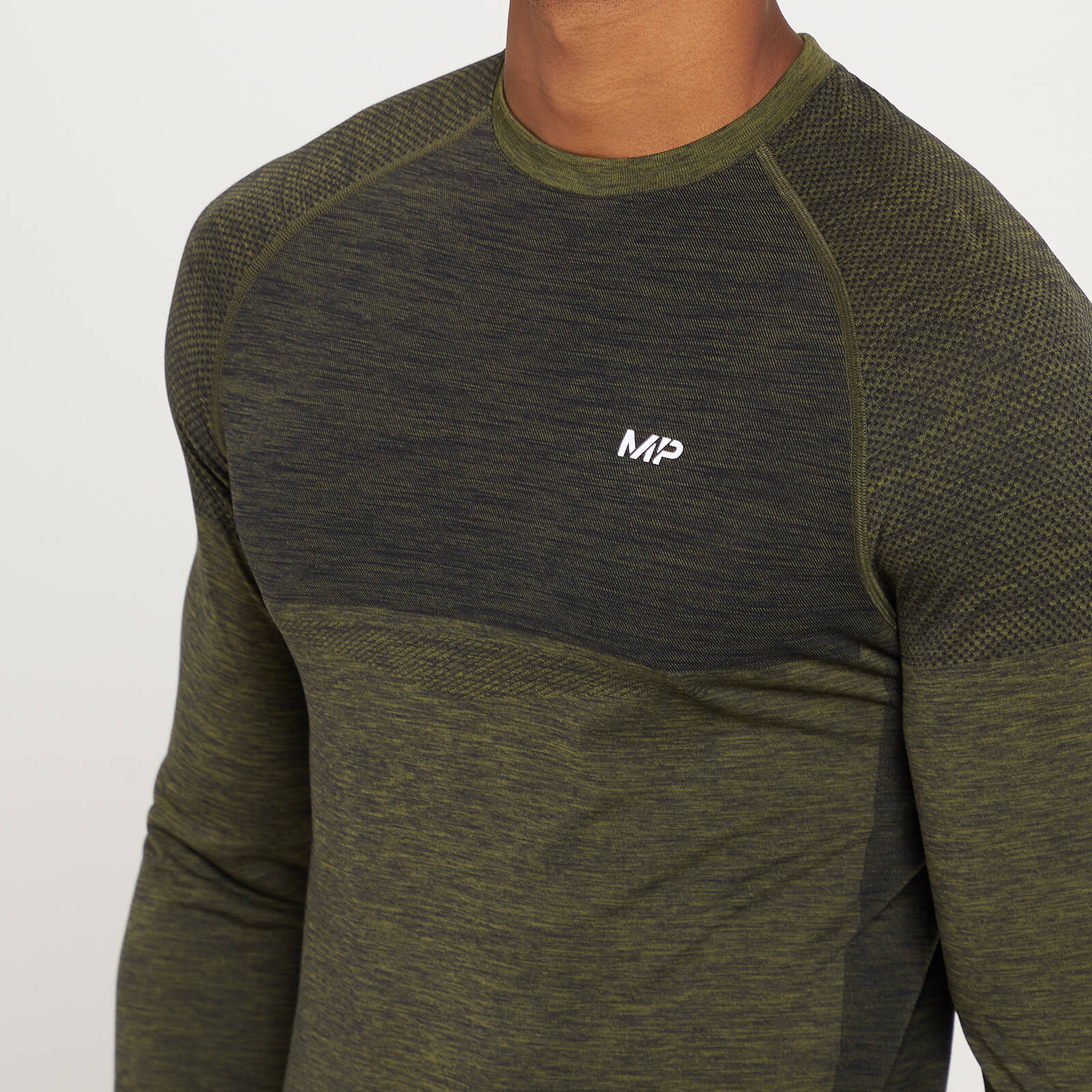 Haut sans coutures à manches longues MP Essentials pour hommes – Vert kaki chiné