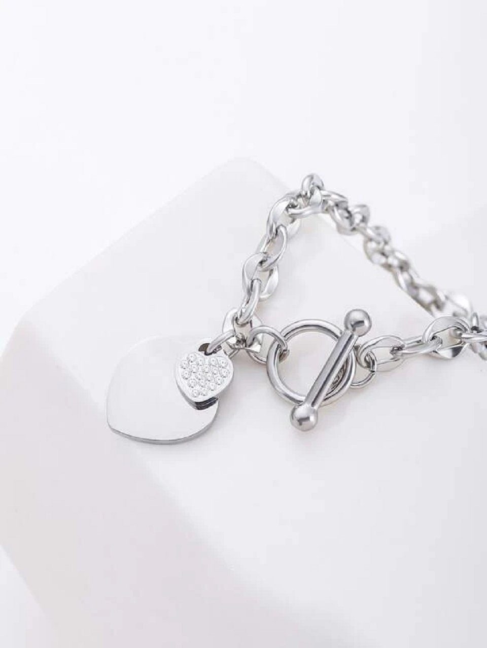 ENGELSINN Armband Herz Charm Armband Edelstahl Schmuck Silber, Mit Anhänger
