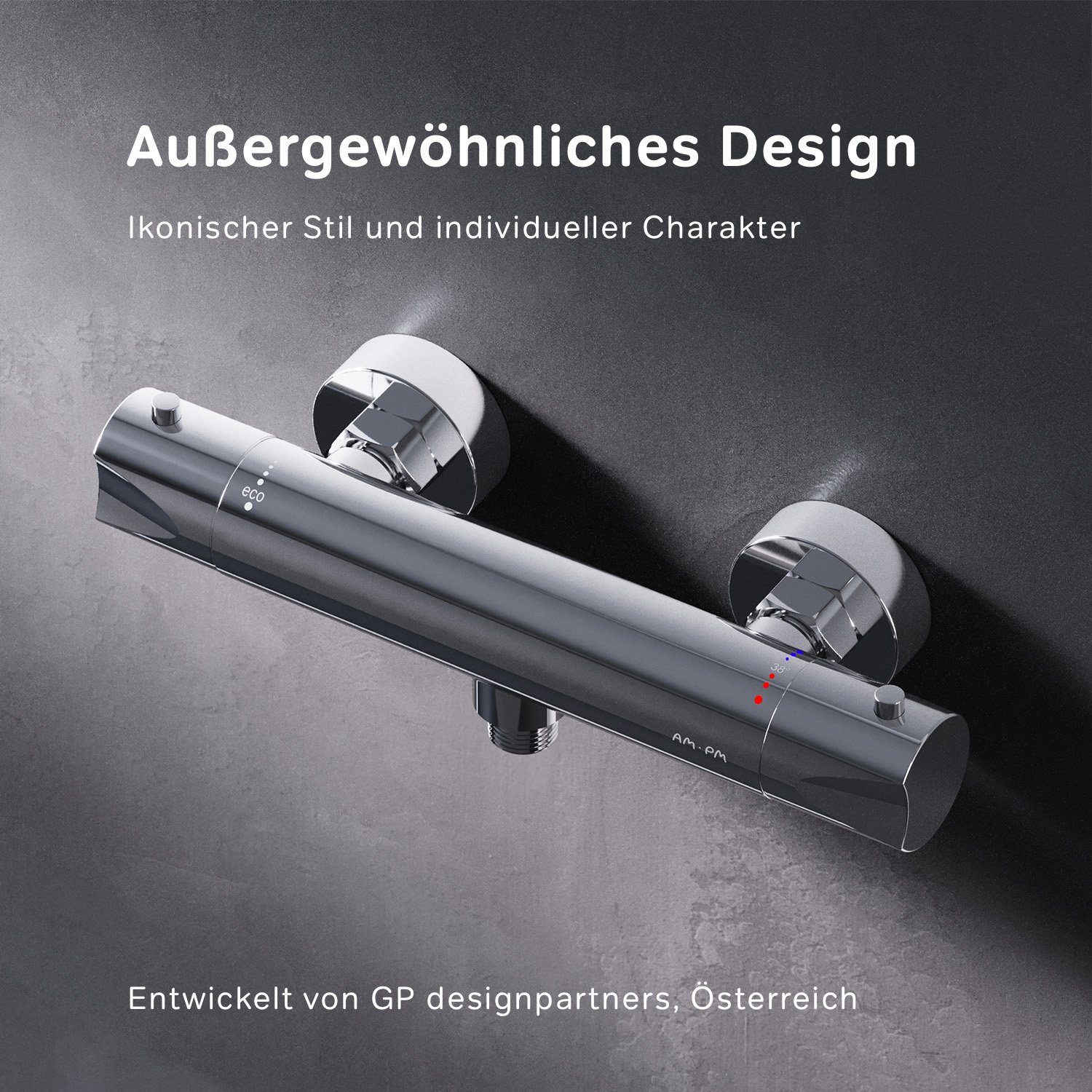 AM.PM Brausethermostat Duscharmaturen mit Thermostat Hit FTA40000 langlebig, stabil (ohne Auslauf) mit Antikalk-System leistet einen Verbrühschutz bei 38°C,rostbeständig