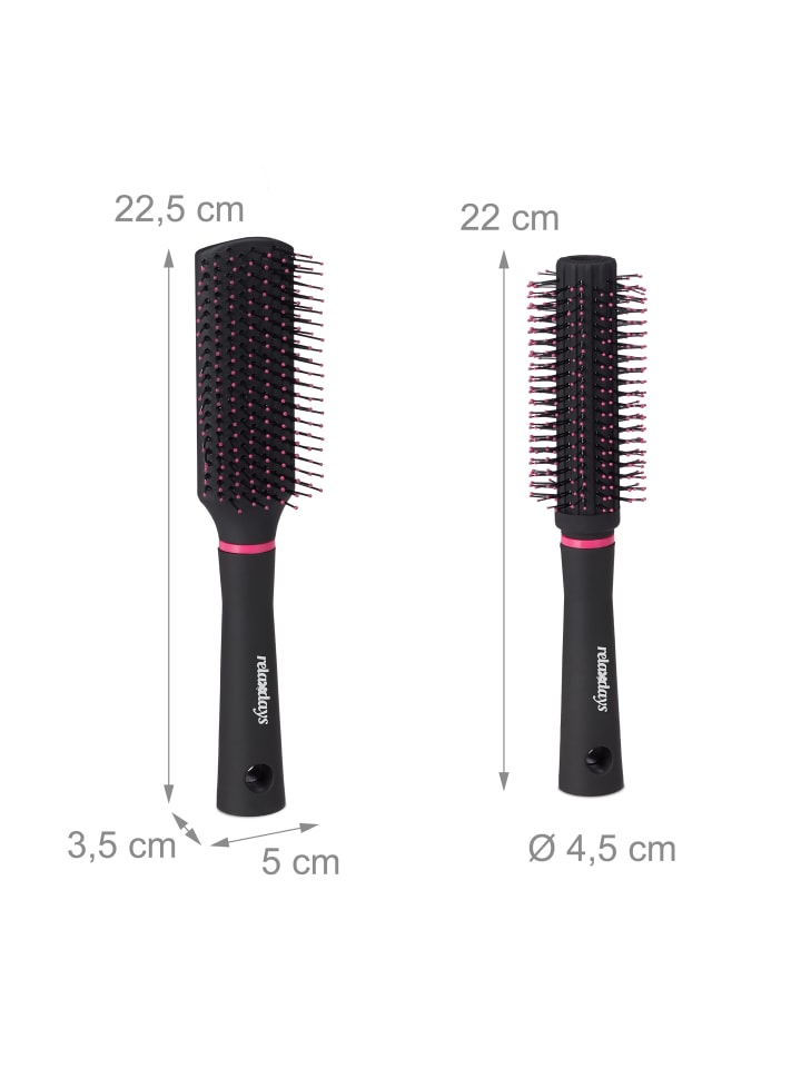 relaxdays 4x Haarbürste in Schwarz/Pink günstig kaufen onesize
