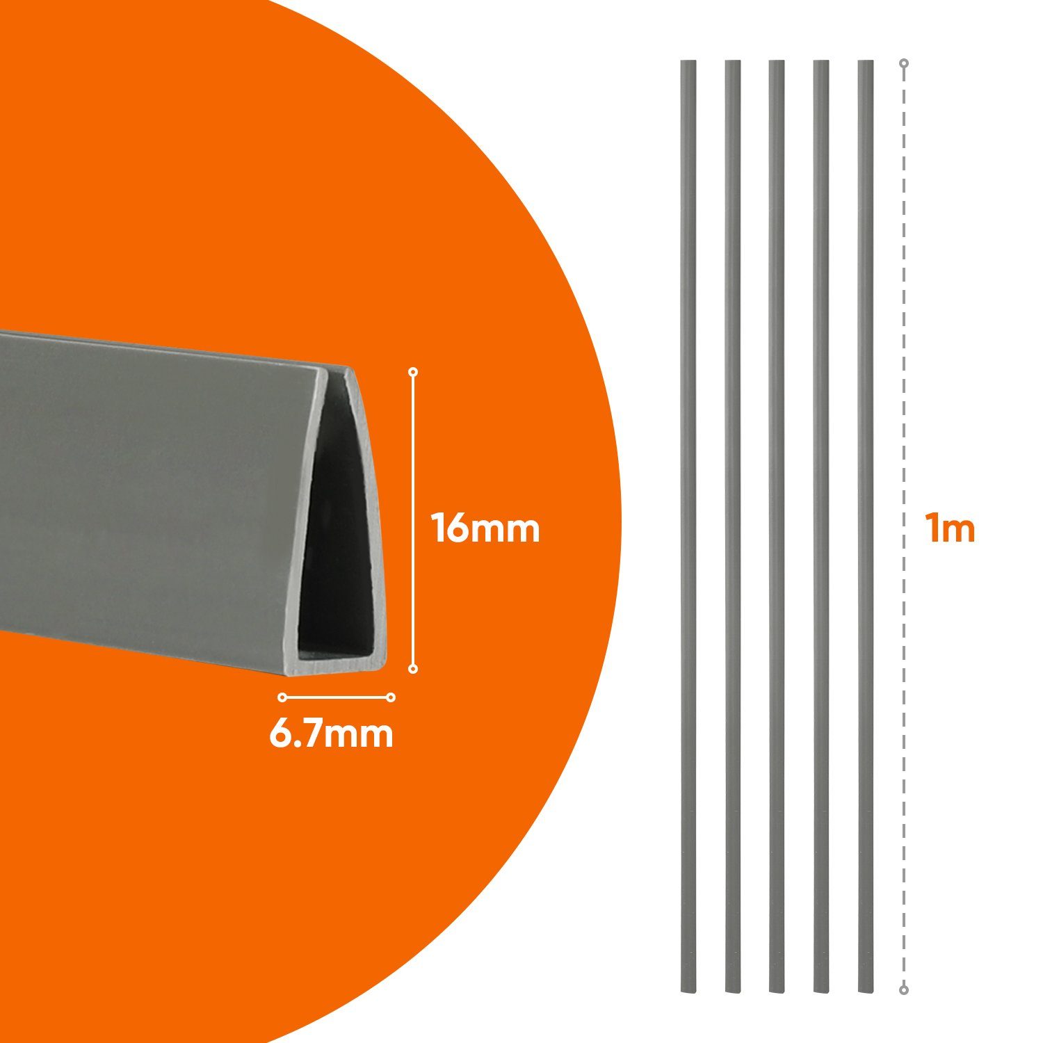 Sekey Balkonsichtschutz PVC Abschlussleiste Abdeckprofil für Sichtschutzmatten, 5 x 1 m Länge Sichere Befestigung und Kantenverstärkung der PVC Sichtschutzmatte