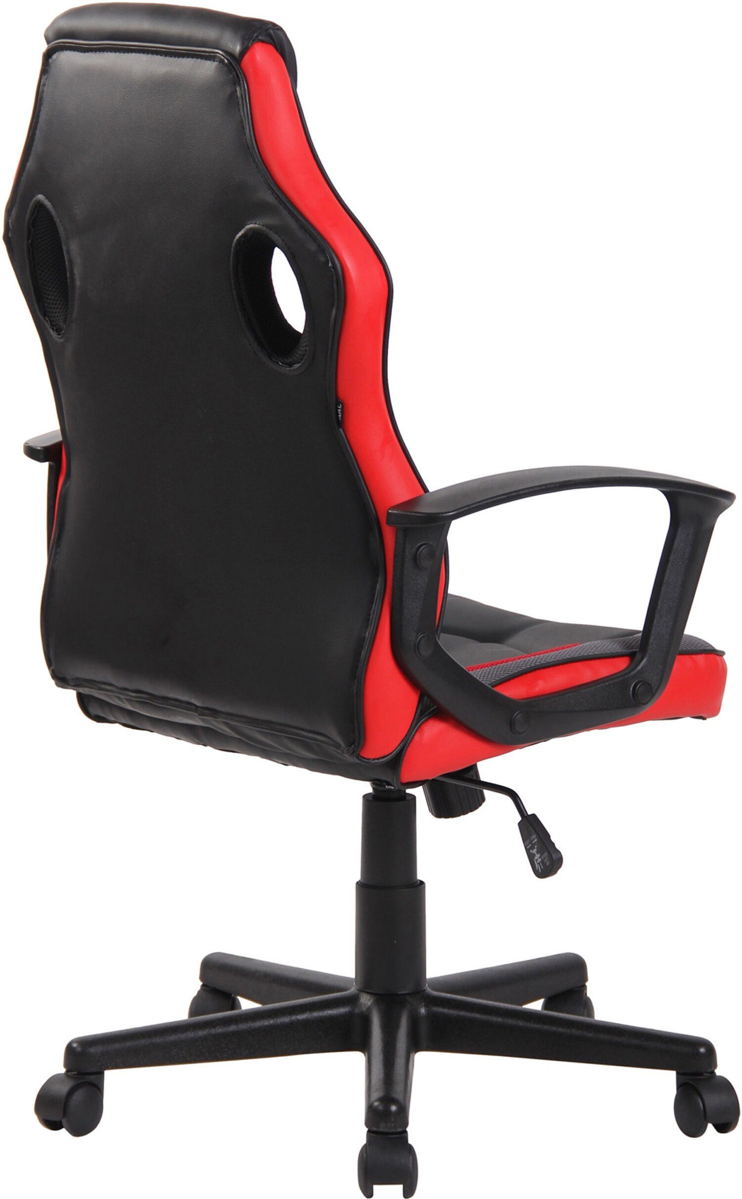 TPFLiving Gaming-Stuhl Glan mit bequemer Rückenlehne - höhenverstellbar und 360° drehbar (Schreibtischstuhl, Drehstuhl, Chefsessel, Konferenzstuhl), Gestell: Kunststoff schwarz - Sitz: Kunstleder, Netzbezug schwarz/rot