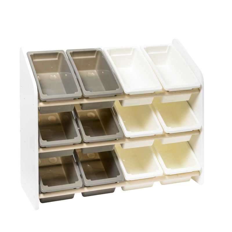 Grande étagère 12 bacs blancs et gris Oxybul