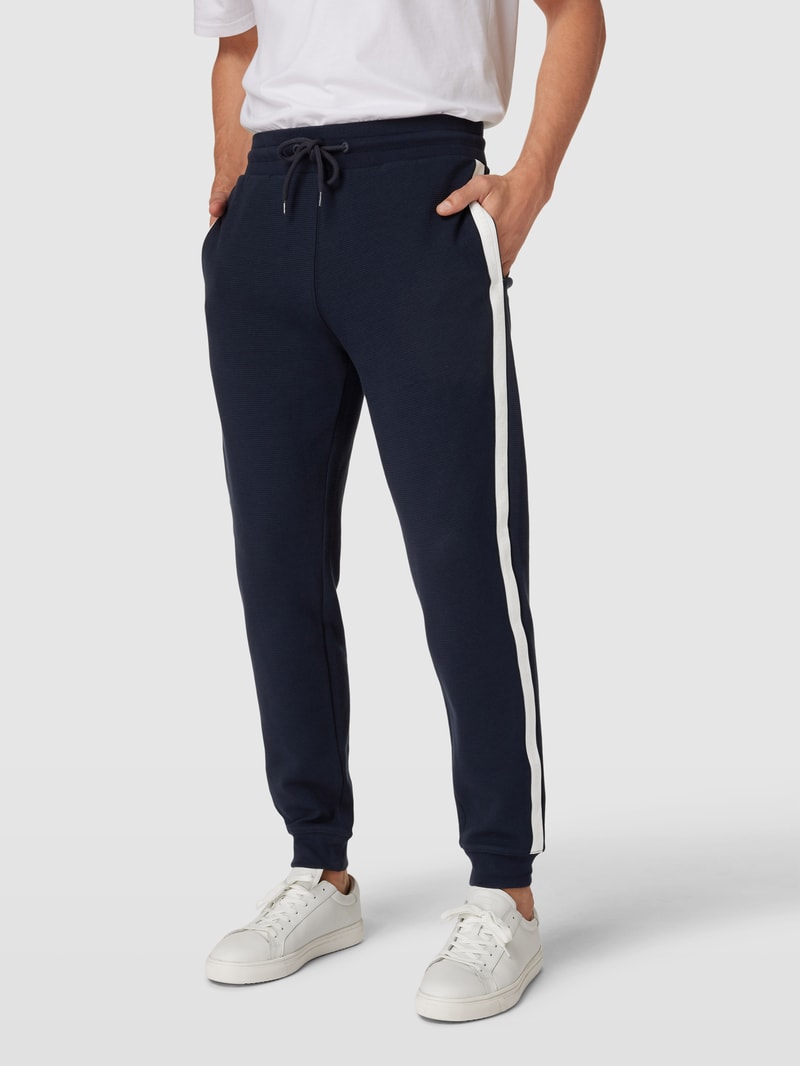 Sweatpants mit Kontraststreifen Modell 'ESTABLISHED' in marineblau