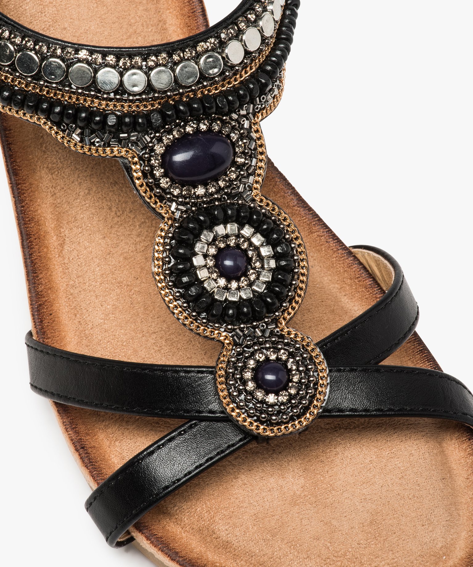 Sandales femme à brides élastiques ornées de perles noir | GEMO