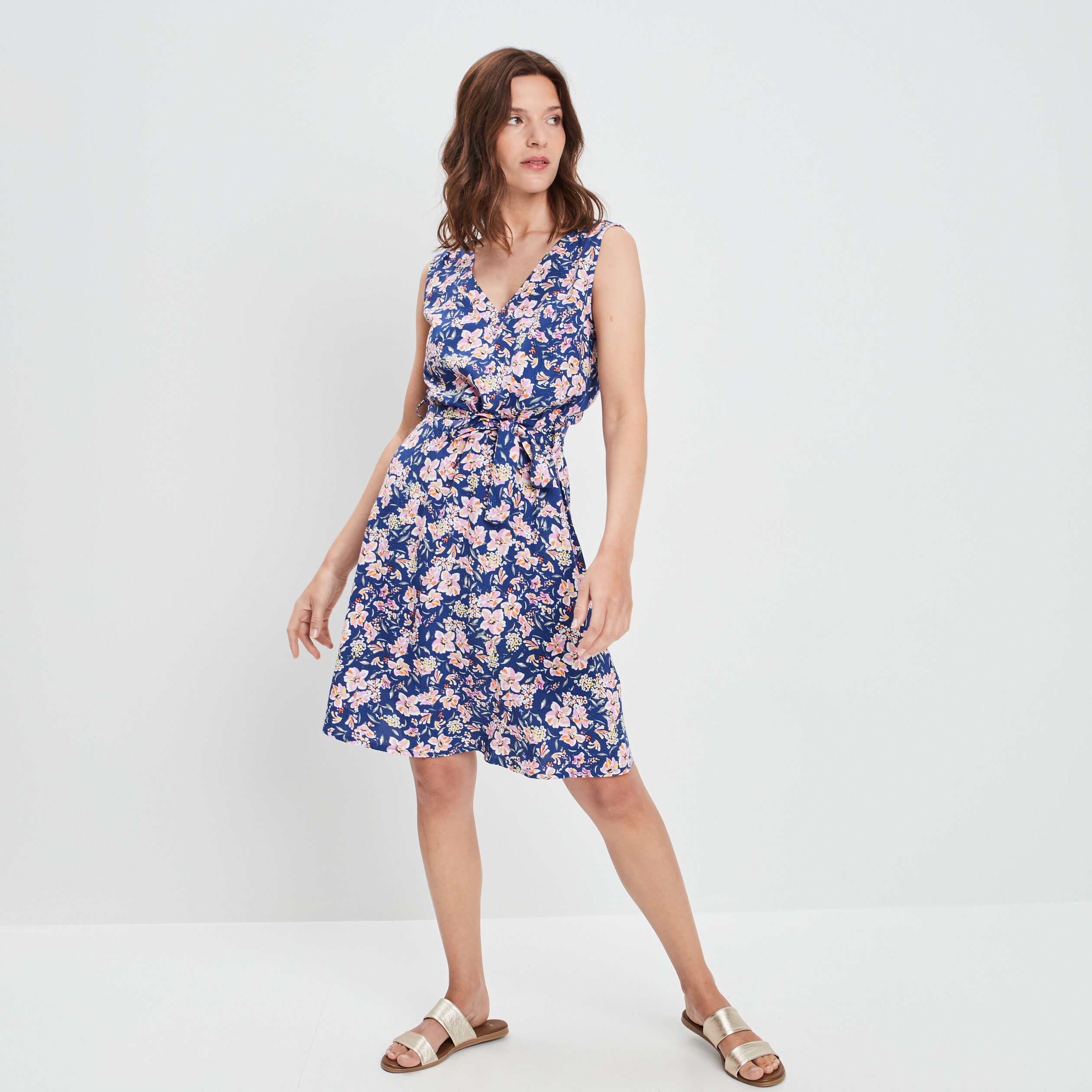 Robe évasée ceinturée bleu femme | La Halle