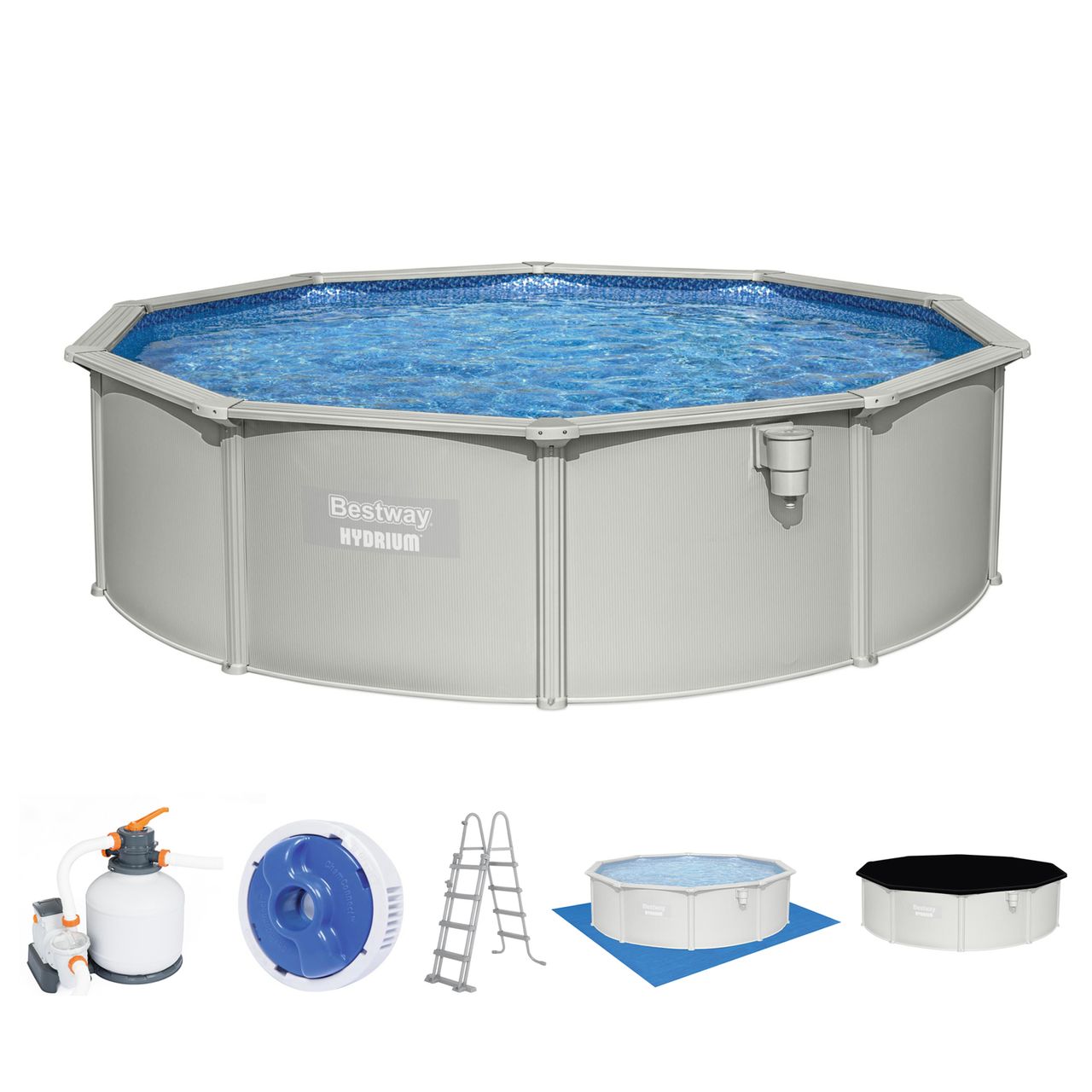 Bestway Hydrium™ Stahlwandpool Komplett-Set mit Sandfilteranlage Ø 460 x 120 cm, granitgrau, rund