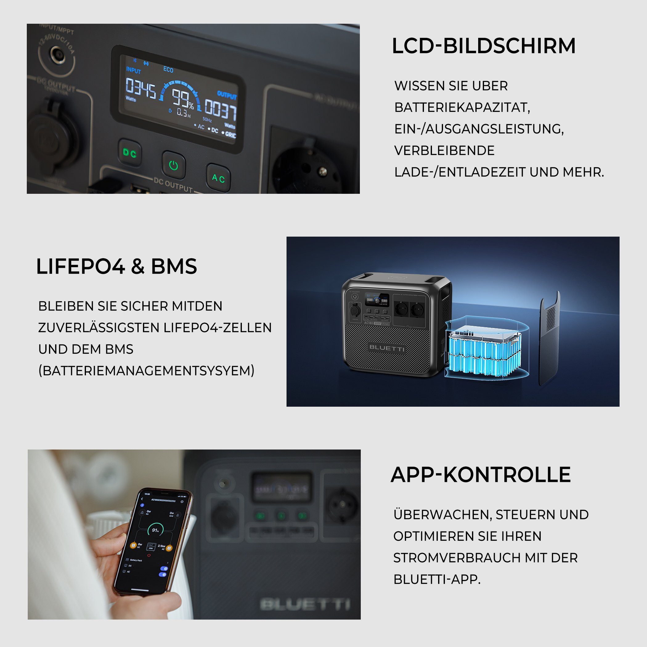 BLUETTI Stromerzeuger AC180 1800W/1152Wh mit B230 2048Wh Solar generator kit, 1,80 in kW, (für Heimgebrauch, Notfall, Reise), LiFePO₄ Batterie; Powerlifting-Modus