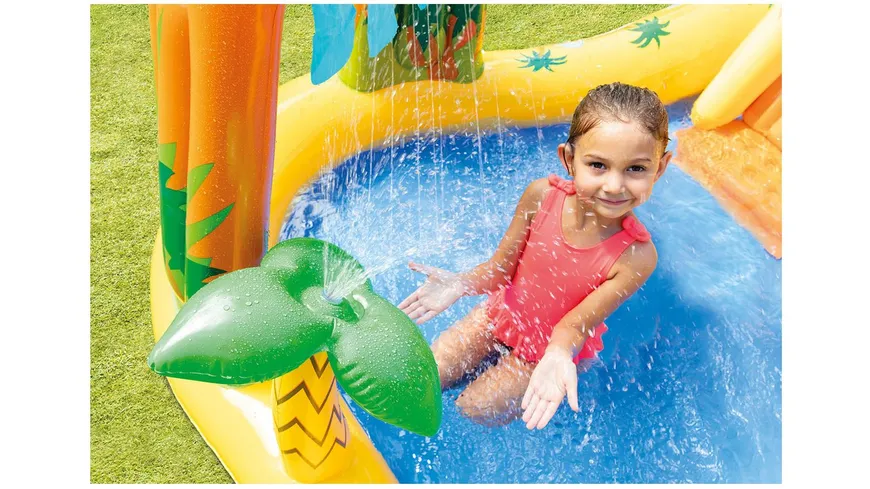 Intex - Dinosaurier Planschbecken mit Palmen-Wassersprühgerät und 6 Bällen