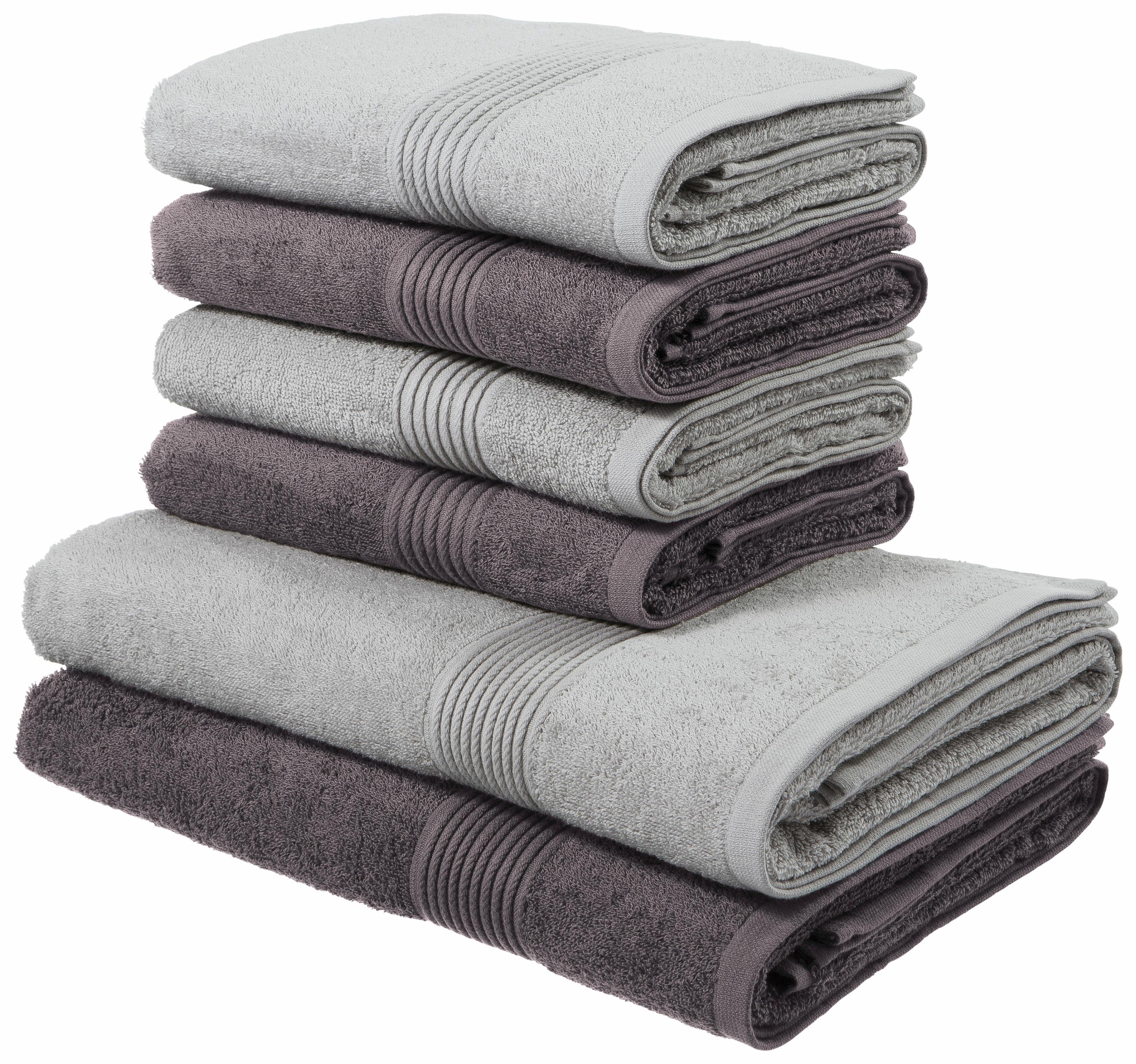 my home Handtuch Set Anna, Walkfrottee, (Set, 6-tlg), gestreifte Bordüre, Handtuch-Set, Handtücher aus 100% Baumwolle