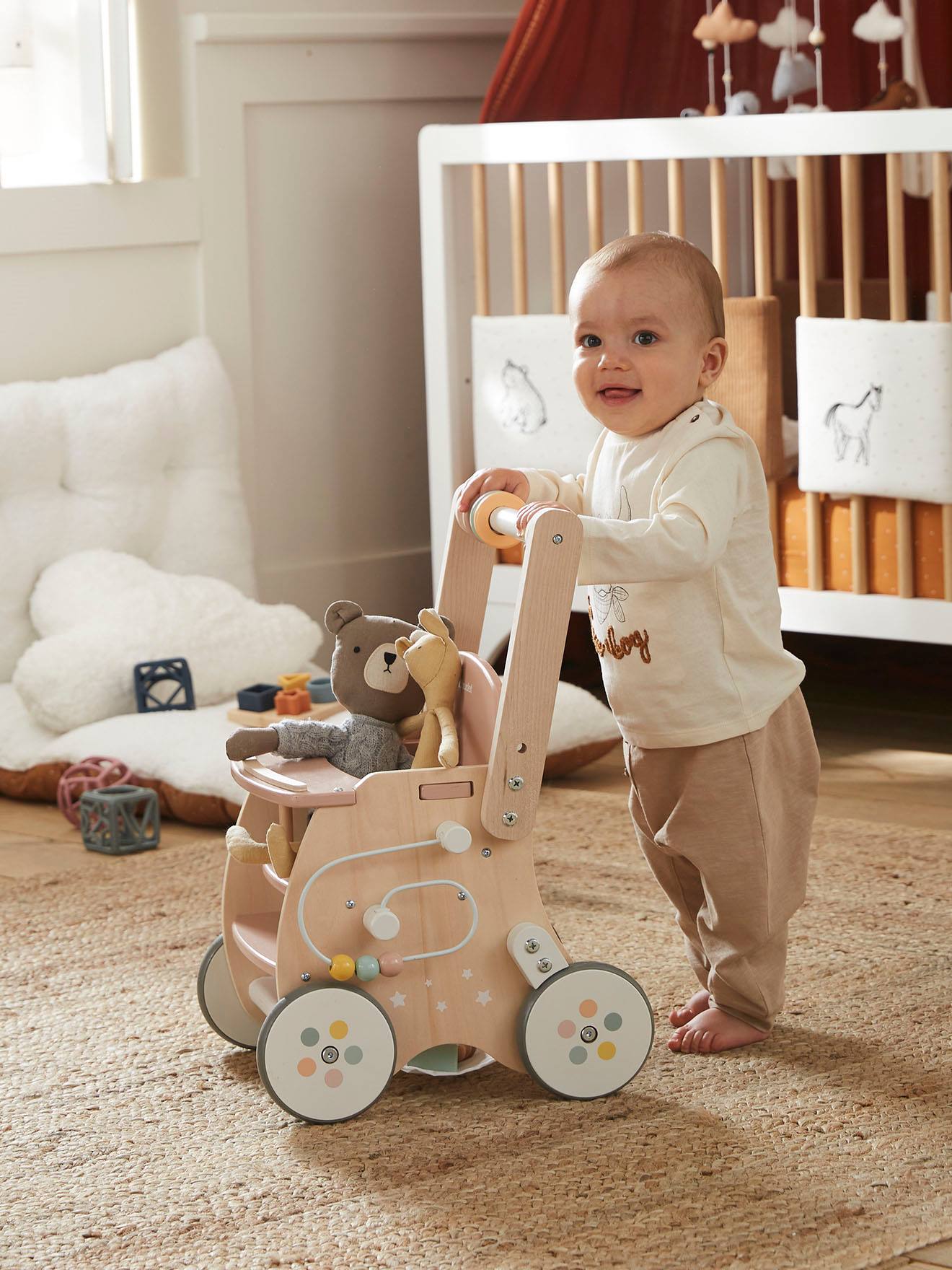 Chariot de marche poussette en bois FSC® vert