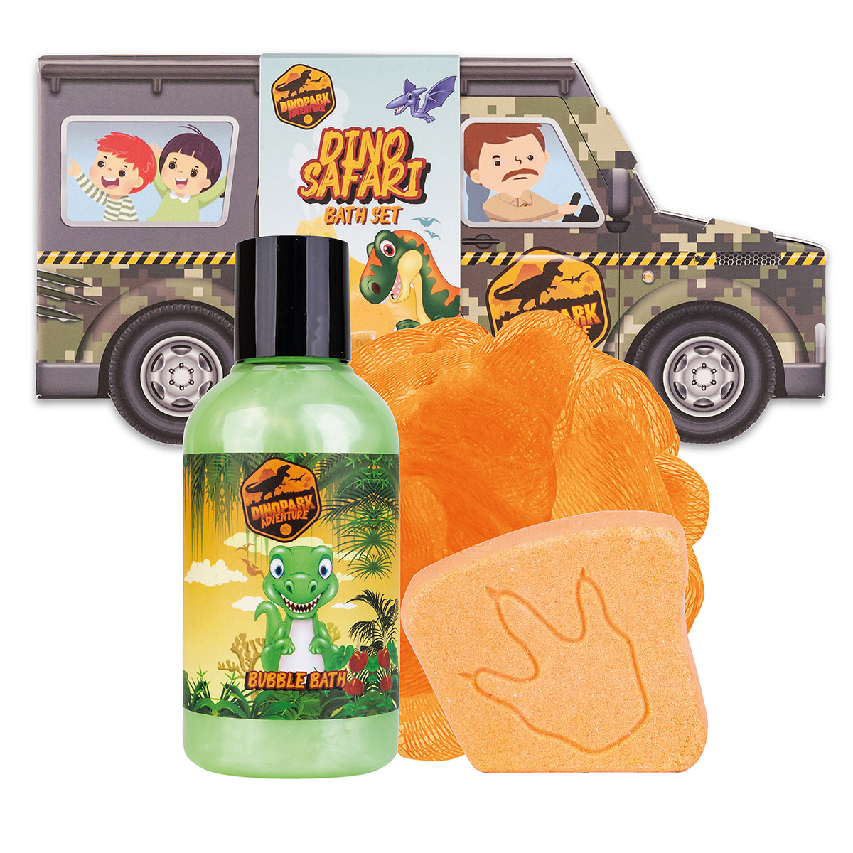 accentra Badeset DINOPARK ADVENTURE in wiederverwendbarer Geschenkbox in SUV-Form
