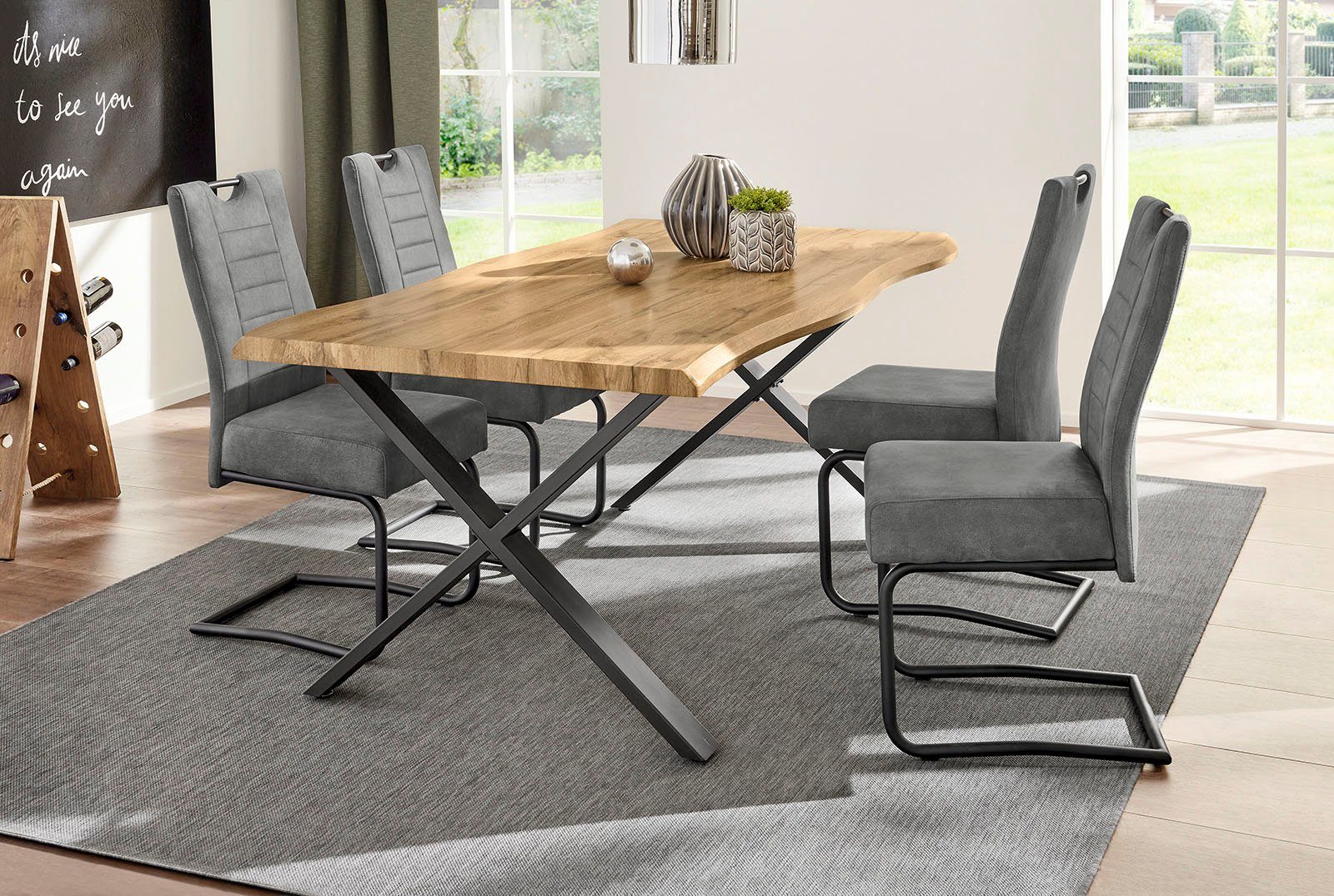 Jockenhöfer Gruppe Esstisch Marita, 180x100 cm geschwungene Baumkantenoptik und schwarzes Untergestell