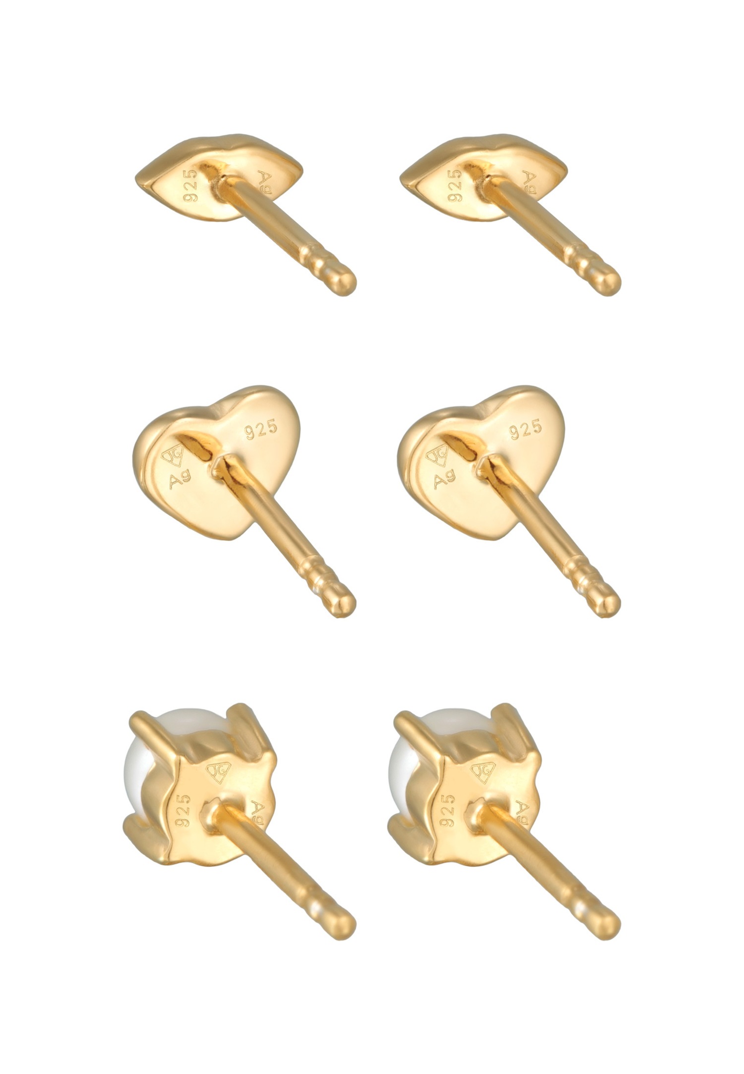Elli Women's Kiss Heart Stud Earrings Set with Cultured Freshwater Pearl in 925 Sterling Silver Gold Plated