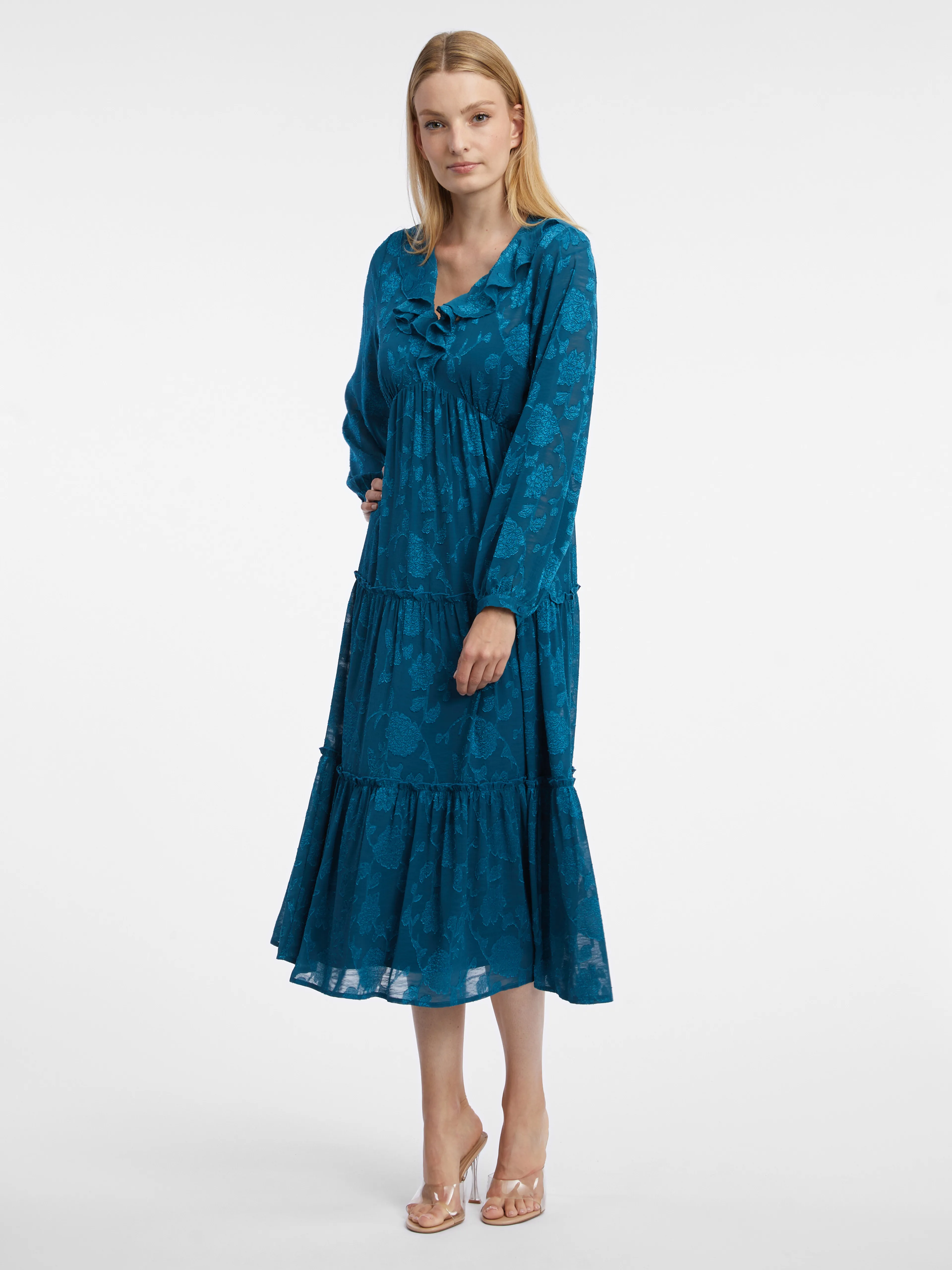 Blaues Damen-Midikleid mit Blumenmuster ORSAY