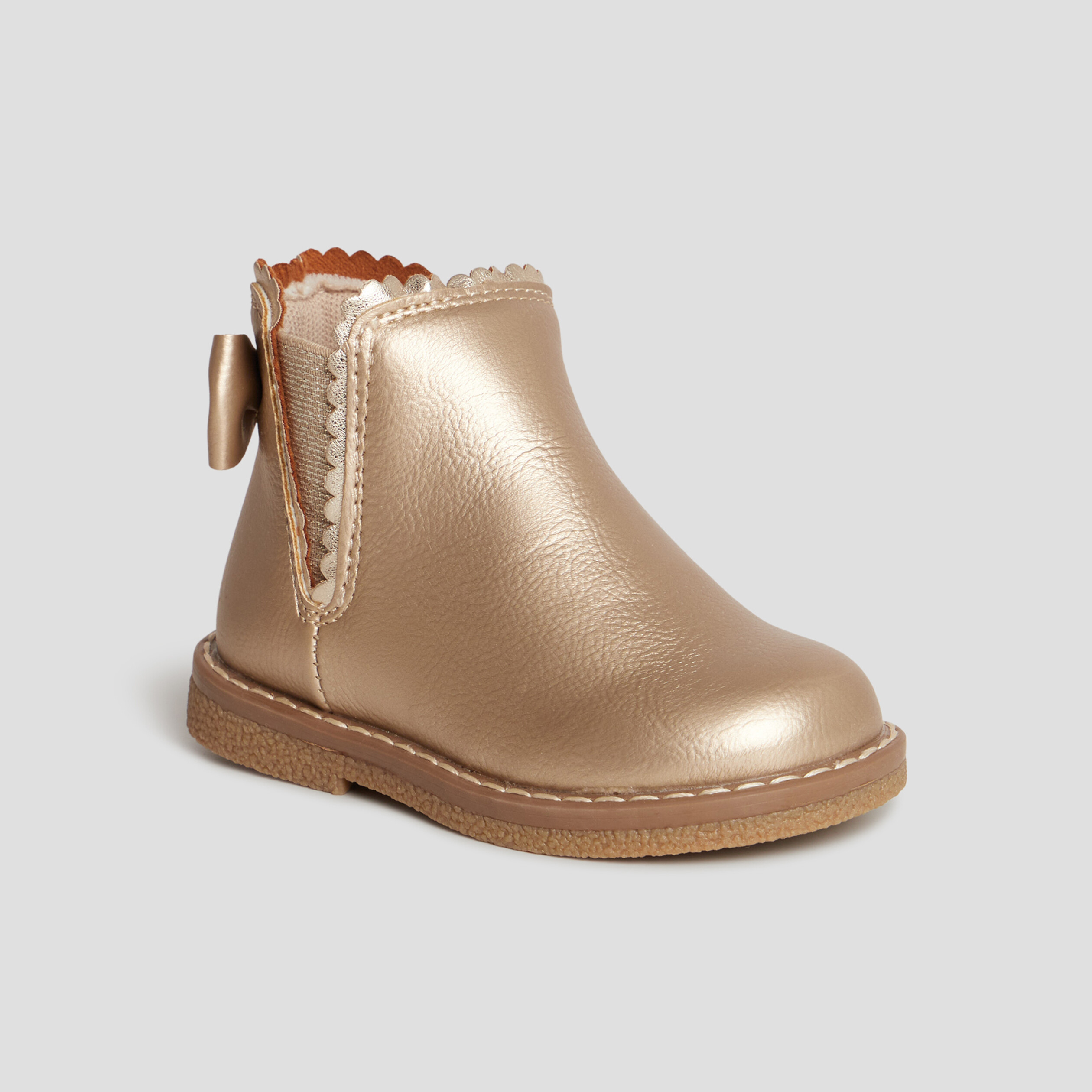 Bottines zippées avec noeud jaune or bébé fille | La Halle