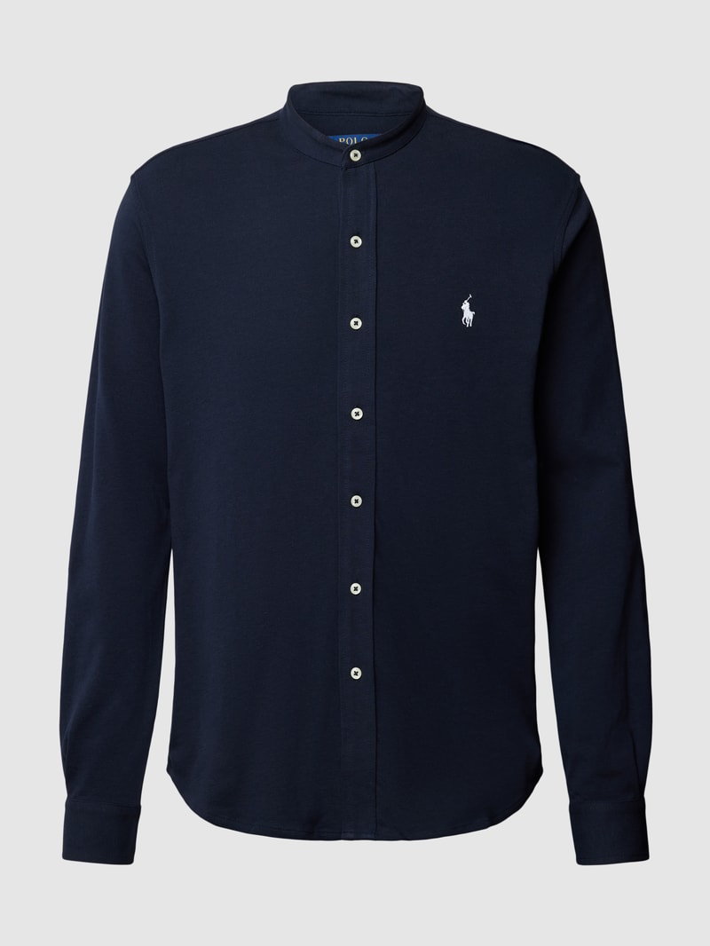 Slim Fit Freizeithemd mit Stehkragen Modell 'FEATHERWEIGHT MESH' in marineblau