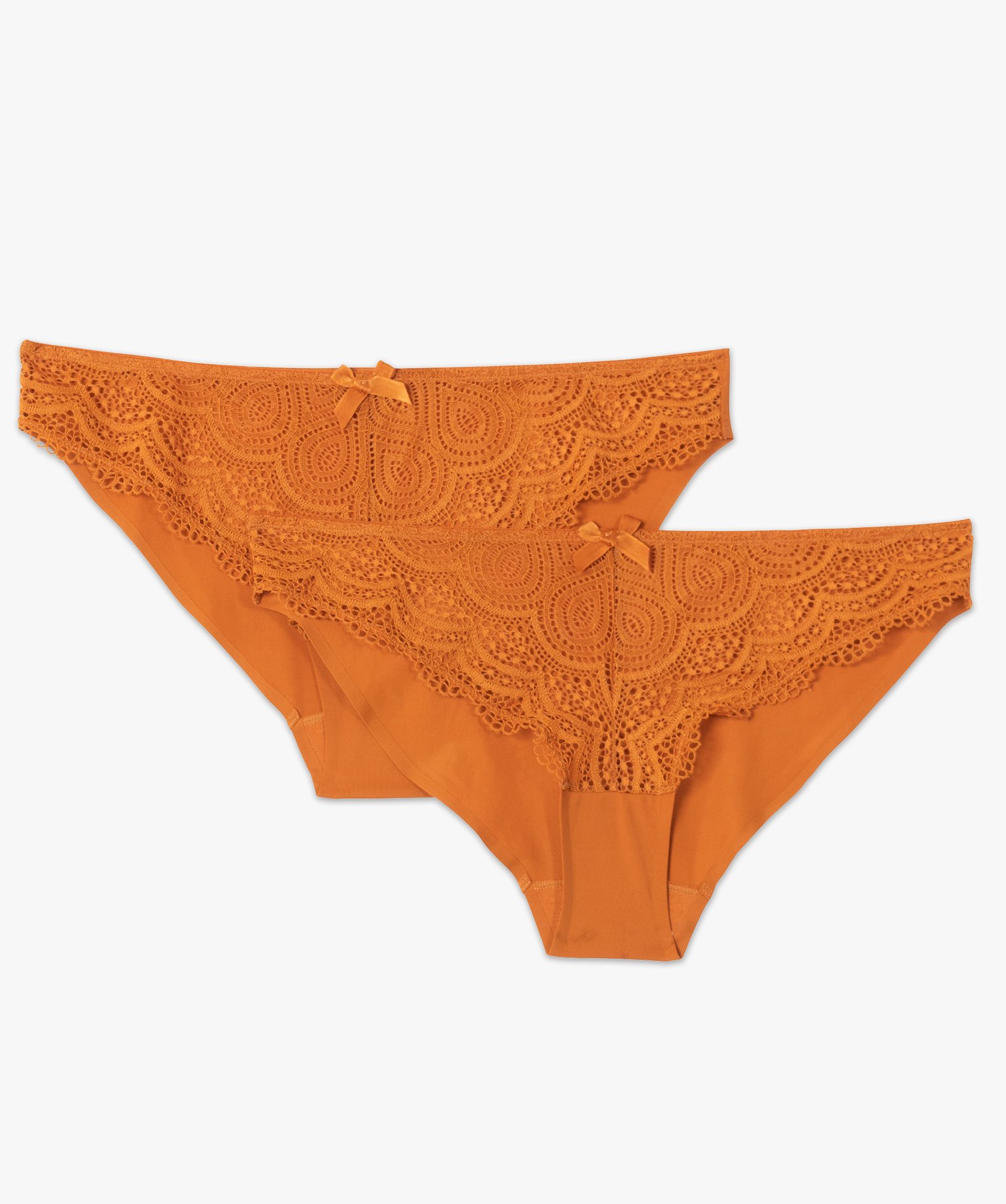 Culotte femme en microfibre et dentelle (lot de 2) cognac | GEMO