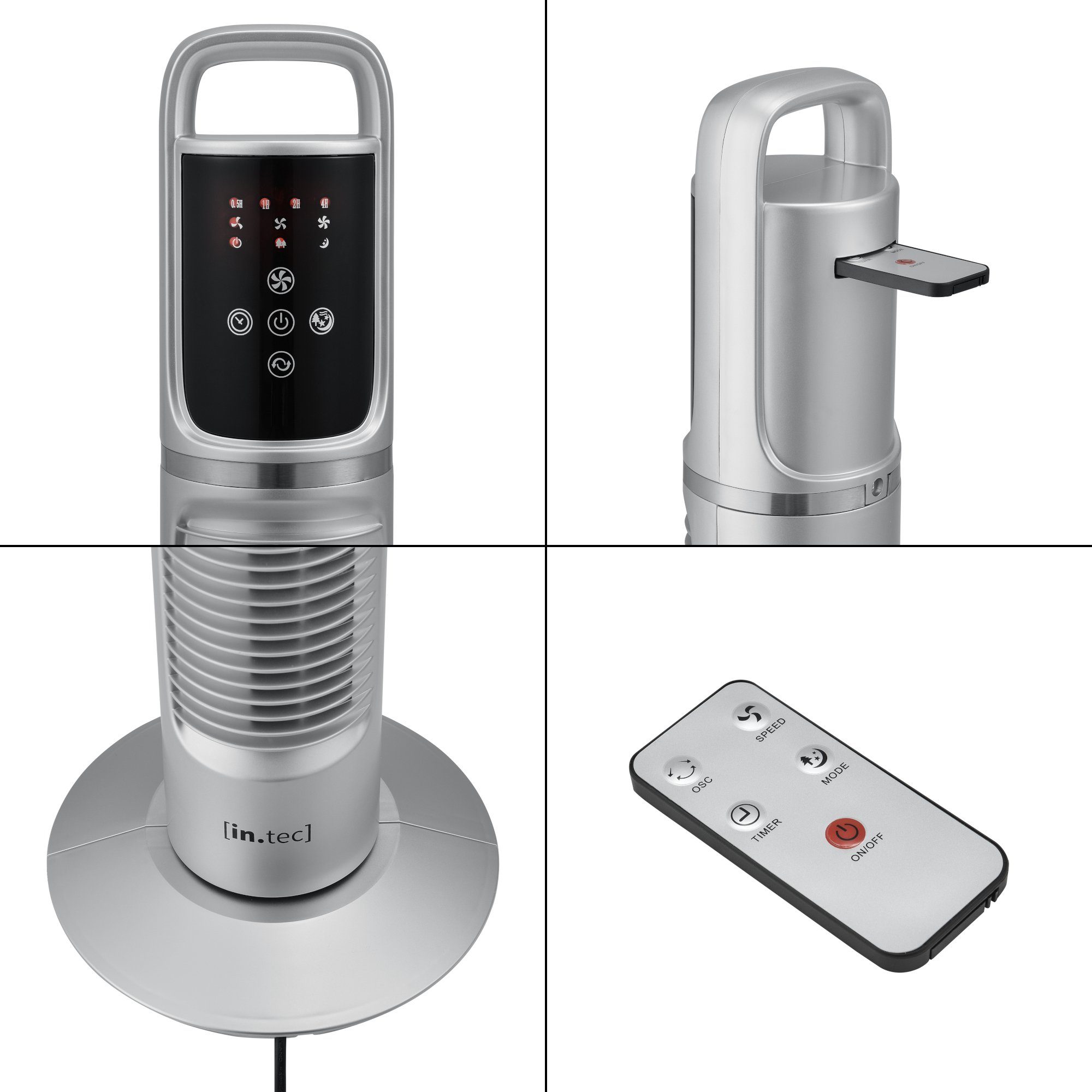 in.tec Turmventilator, Towervent Säulenventilator Silber