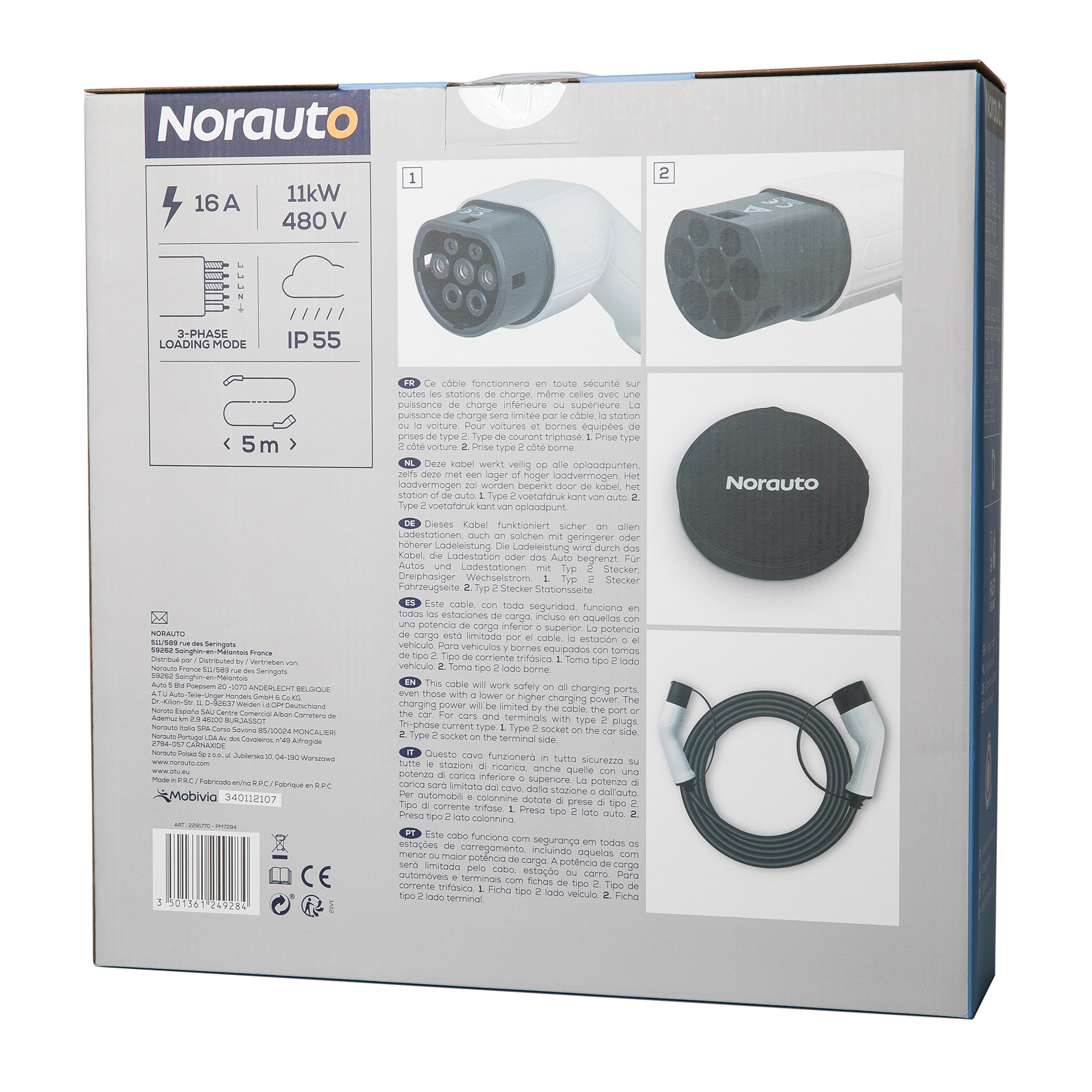 Norauto E-Ladekabel Typ 2, 16 A, dreiphasig, 11 kW, 5 Meter - ATU