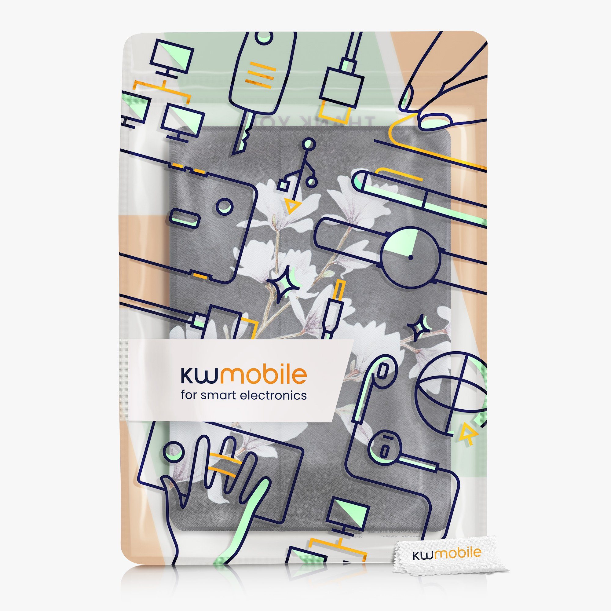 kwmobile Tablet-Hülle Hülle für Samsung Galaxy Tab S7 Plus / Tab S7 FE, Slim Tablet Cover Case Schutzhülle mit Ständer - Magnolien Design