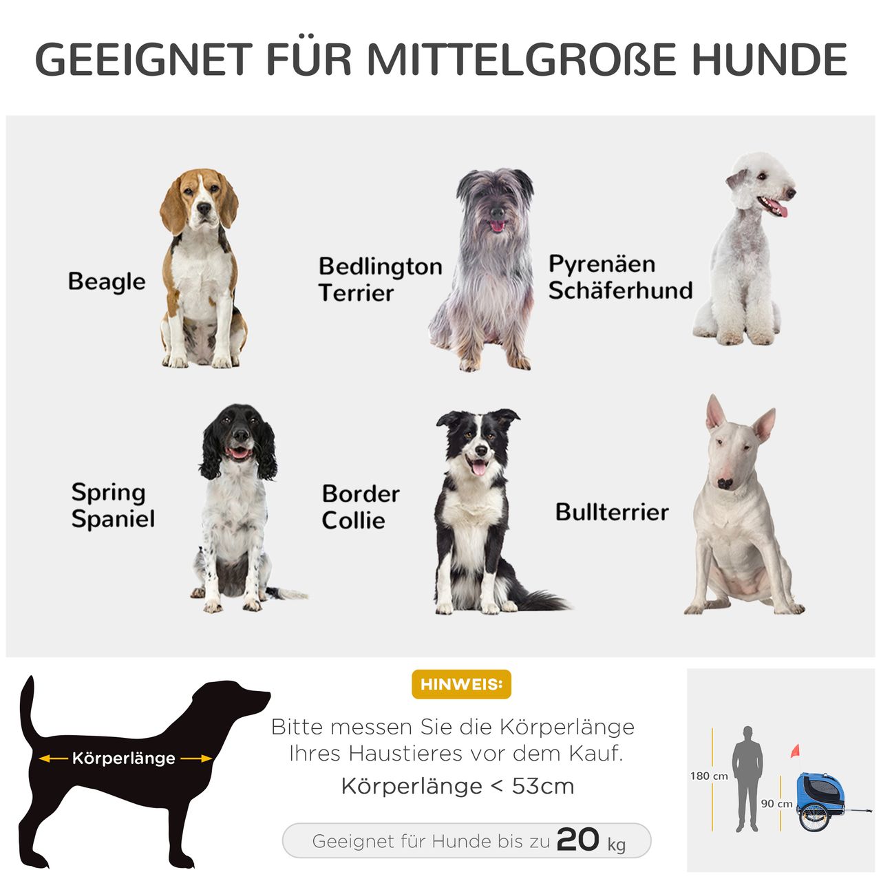 PawHut Fahrradanhänger Hundeanhänger Hunde Fahrrad Tier Anhänger Blau Schwarz