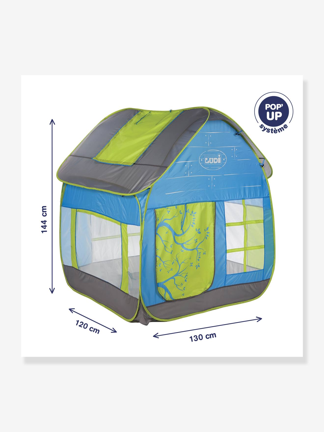 Tente anti-UV Maison Cottage LUDI bleu