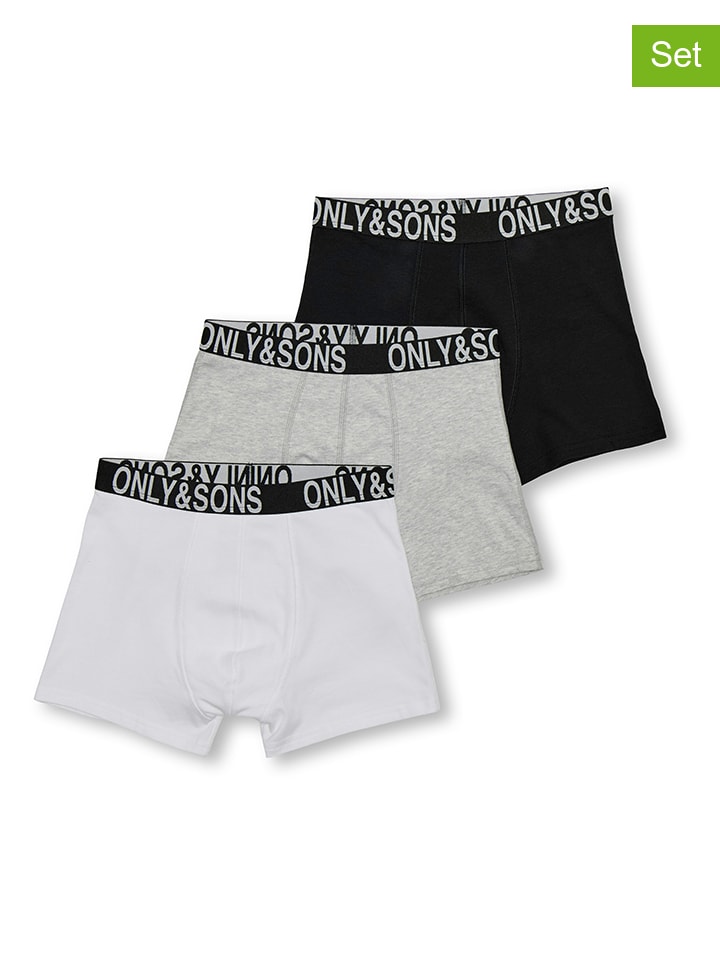 ONLY & SONS Junior 3er-Set: Boxershorts in Weiß/ Grau/ Schwarz günstig kaufen