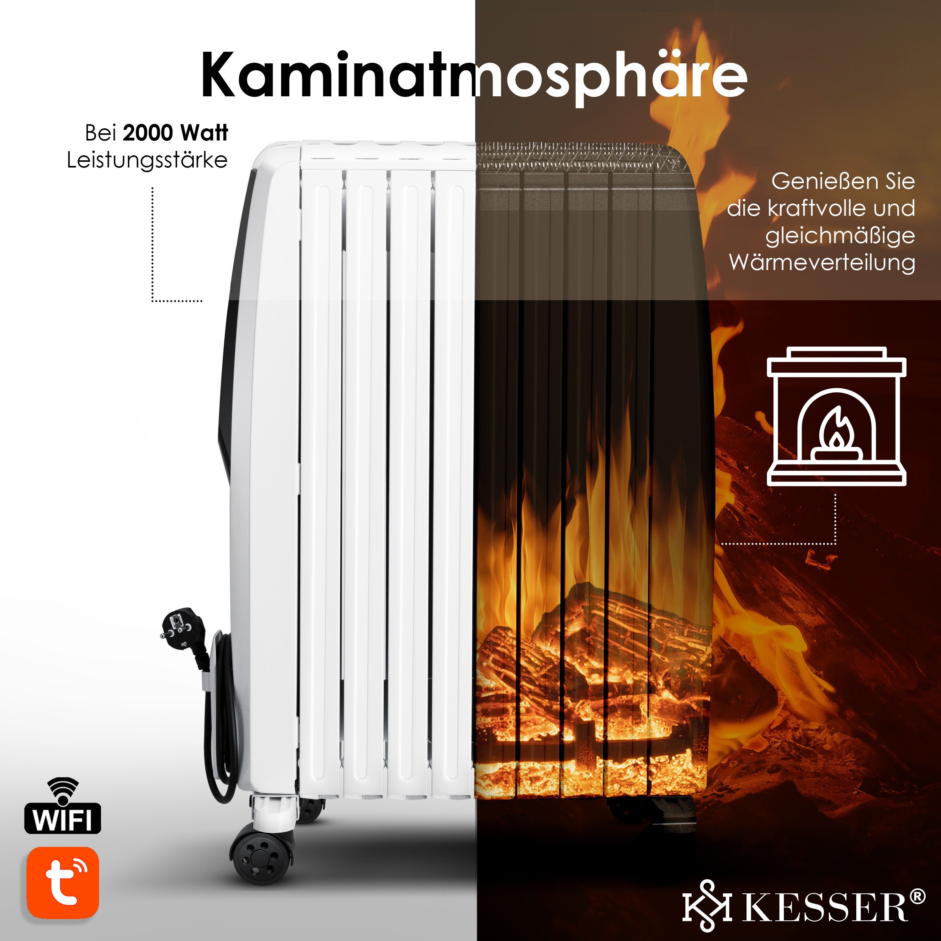 KESSER Ölradiator, 2000 W, Ölradiator mit WiFi App Fernbedienung digitalem Display