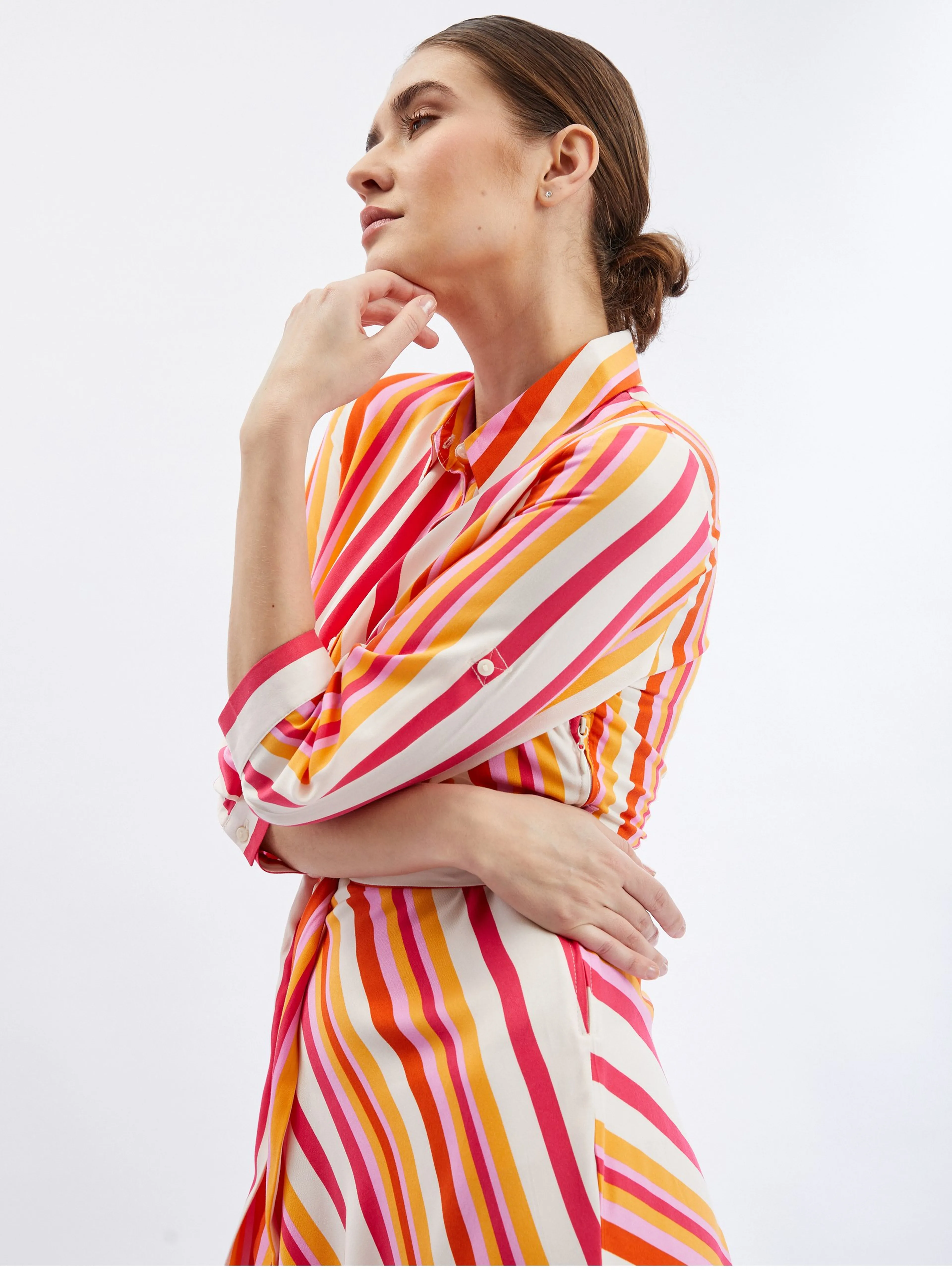 Rot-orangefarbenes gestreiftes Damen-Shirtkleid ORSAY
