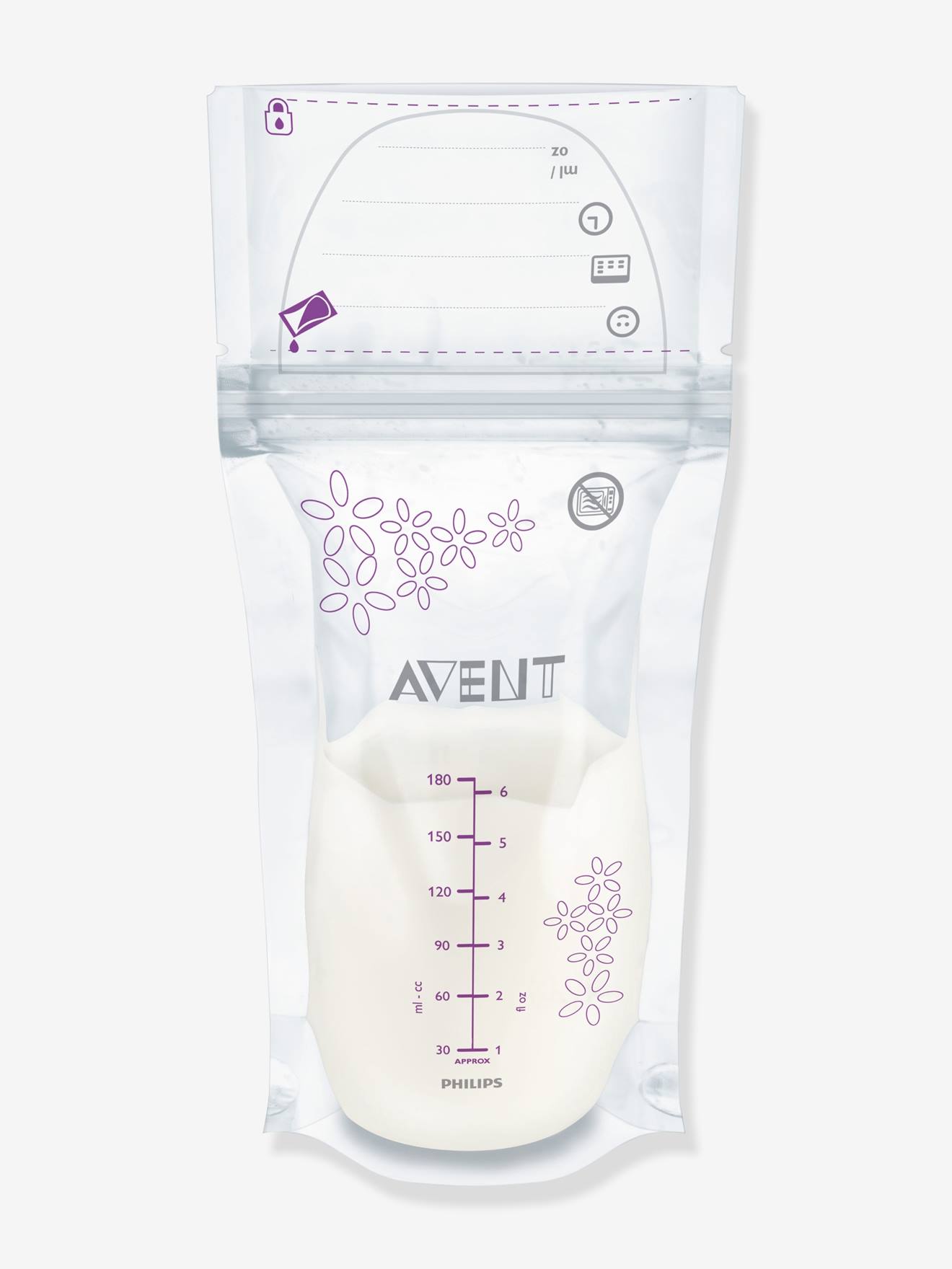 Lot de 25 sachets de conservation pour lait maternel Philips AVENT transparent
