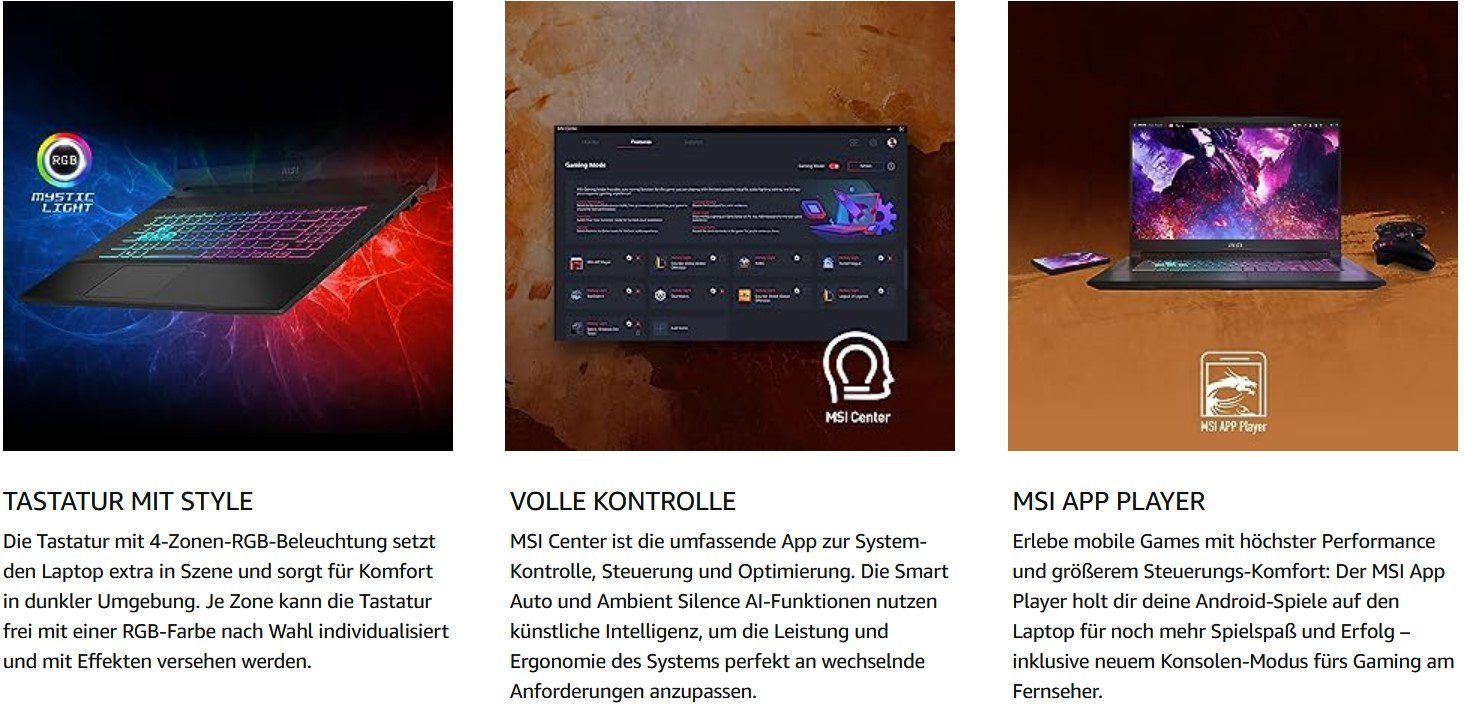 MSI Katana 17 Laptop 17,3 Zoll FHD 144 Hz i9-16 GB RAM 1TB SSD RTX 4070 Gaming-Notebook (43,90 cm/17.3 Zoll, Intel Core i9, RTX 4070, 1000 GB SSD, Laptop Gaming Computer PC Notebook 17 Zoll Business Acer Gamer Zocker)