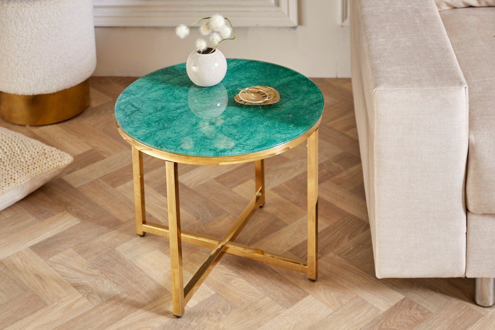 riess-ambiente Beistelltisch BOUTIQUE 50cm türkis / gold (Einzelartikel, 1-St), Wohnzimmer · Kristallglas · Metall · rund · Marmor-Dekor · Barock