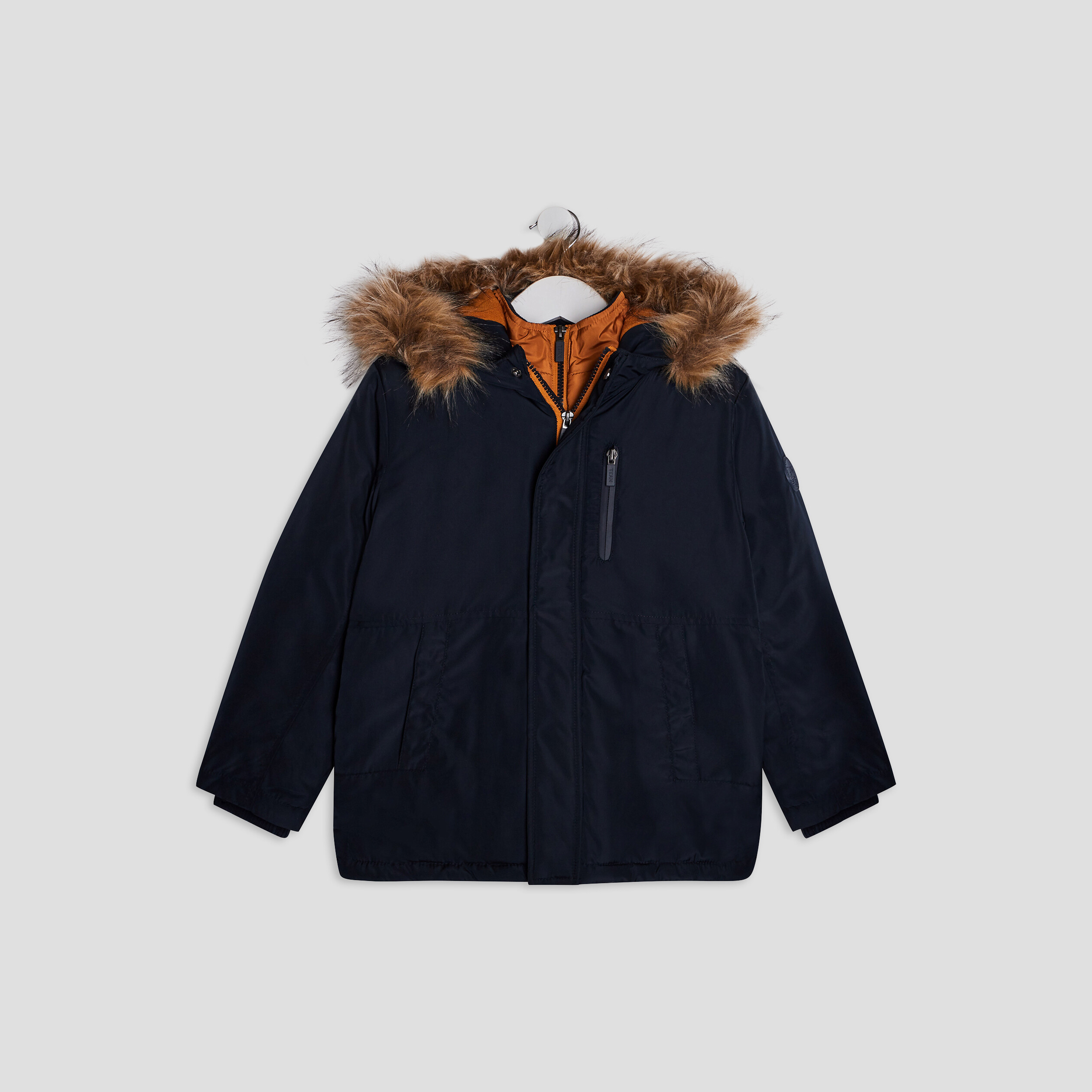 Parka droite doublée à capuche bleu marine garçon | La Halle