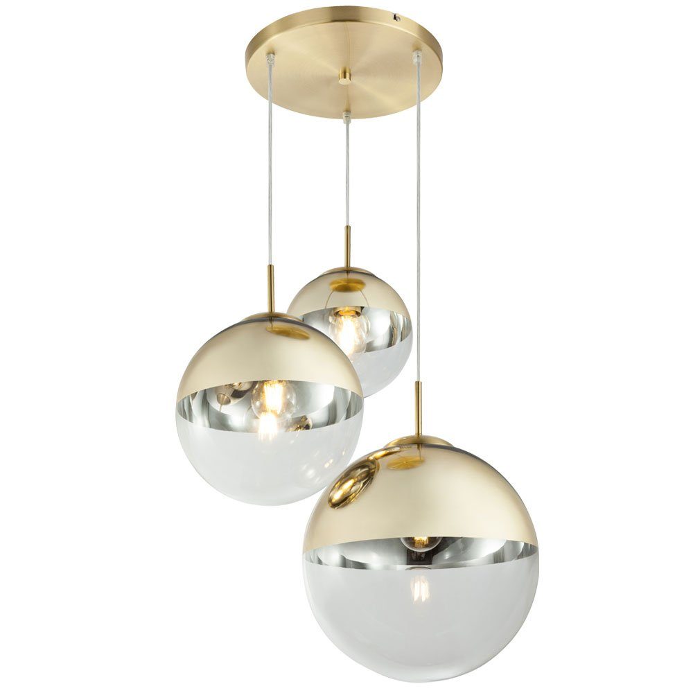 etc-shop Kugelleuchte, Leuchtmittel nicht inklusive, Hängelampe Pendelleuchte Glas 3 flammig goldfarben Glaskugel