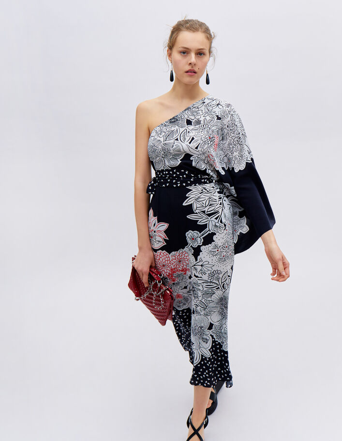Robe asymétrique noire motif fleurs IKKS x GIGEEZ Femme