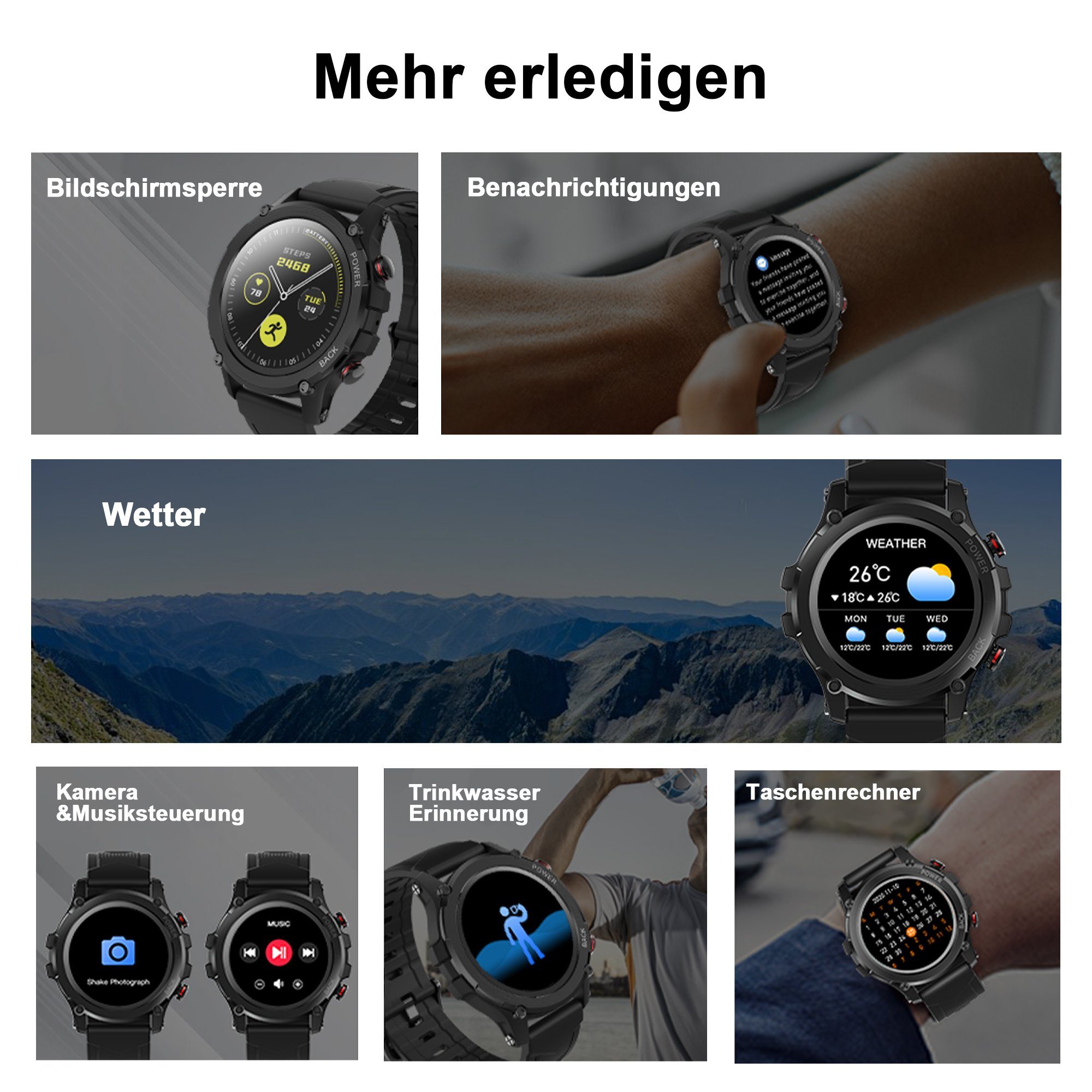 Tisoutec Smartwatch Damen Herren Smartwatch Smartwatch (Fitnessuhr mit Telefonfunktion/WhatsApp Notiz,Smartwatch Fitness Tracker Uhr IP68 Wasserdicht,1.32