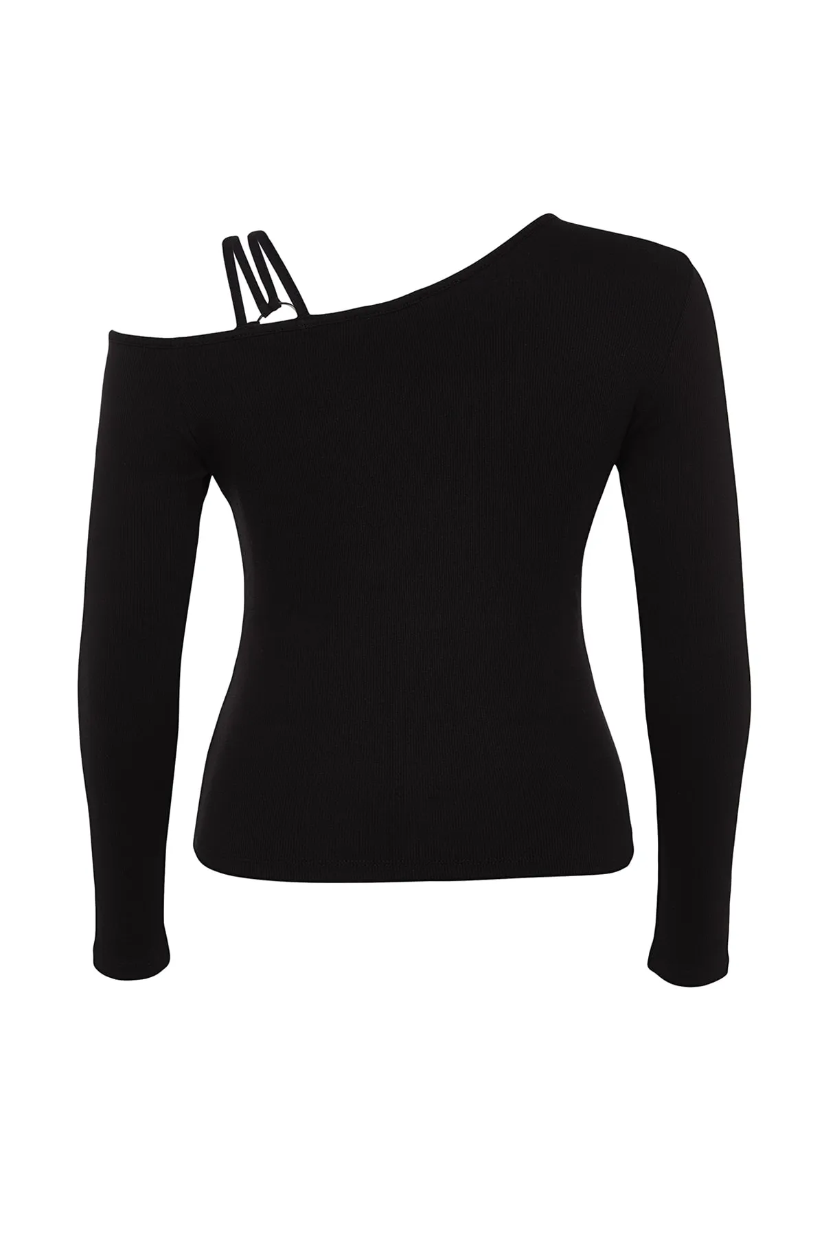 Trendyol Curve  Schwarze gerippte Strickbluse mit asymmetrischem Kragen TBBAW24AF00014