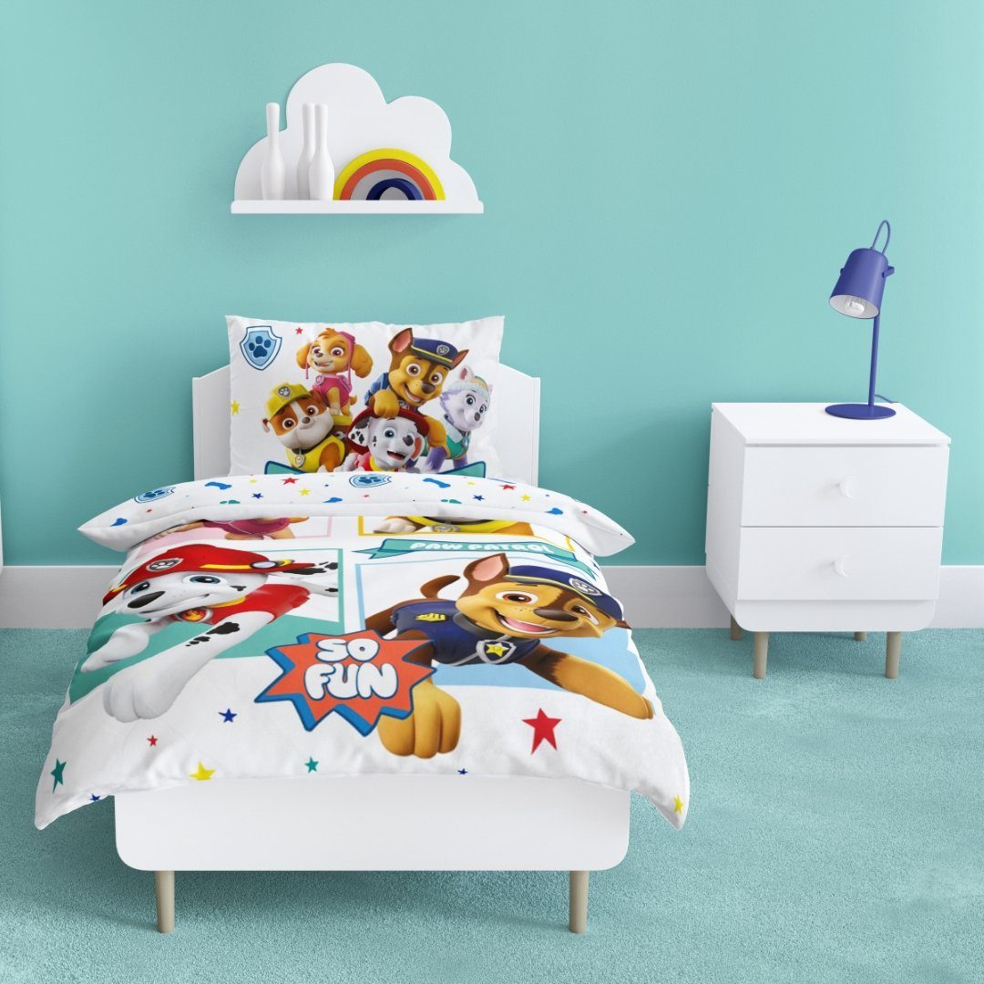 Kinderbettwäsche Paw Patrol 100x135 + 40x60 cm, 100 % Baumwolle, MTOnlinehandel, Flanell / Biber, 2 teilig, Paw Patrol Bettwäsche für Kinder & Baby