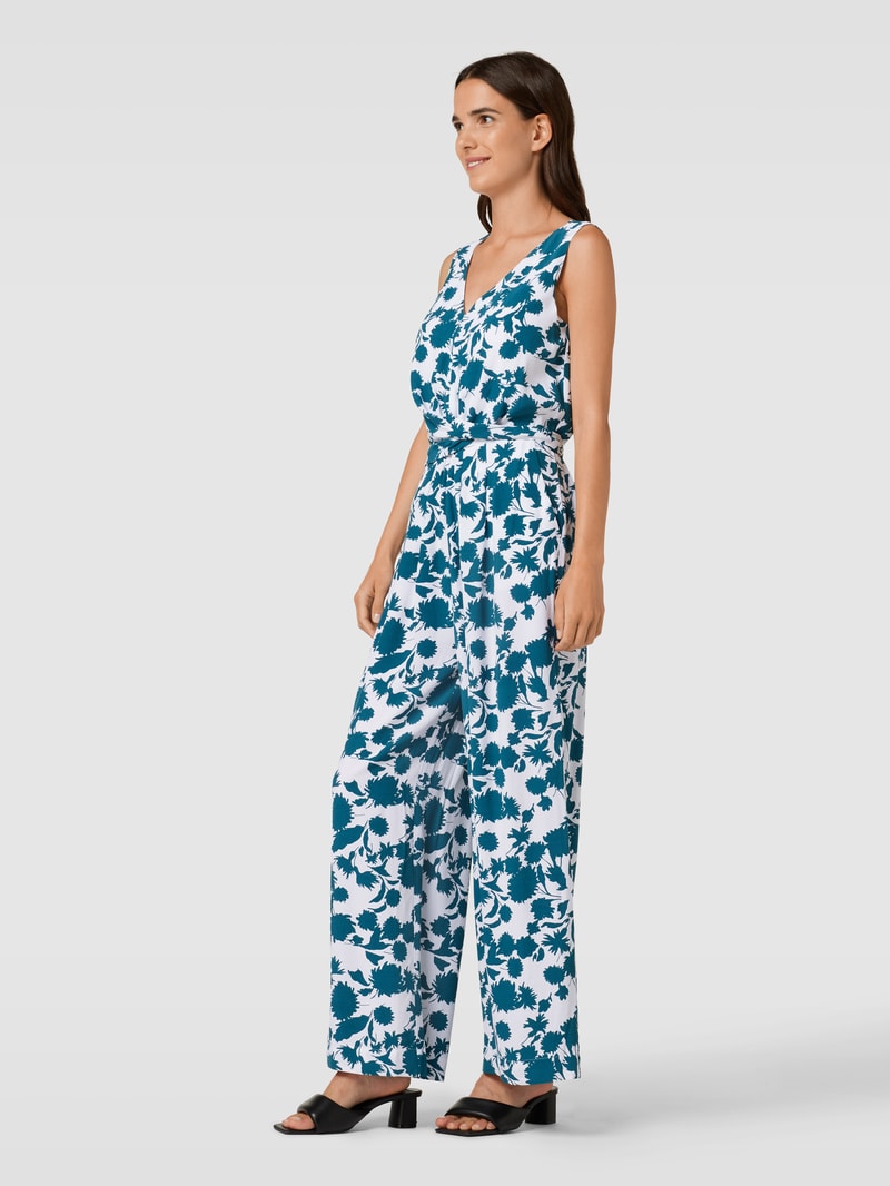 Jumpsuit aus Viskose mit Allover-Muster in petrol